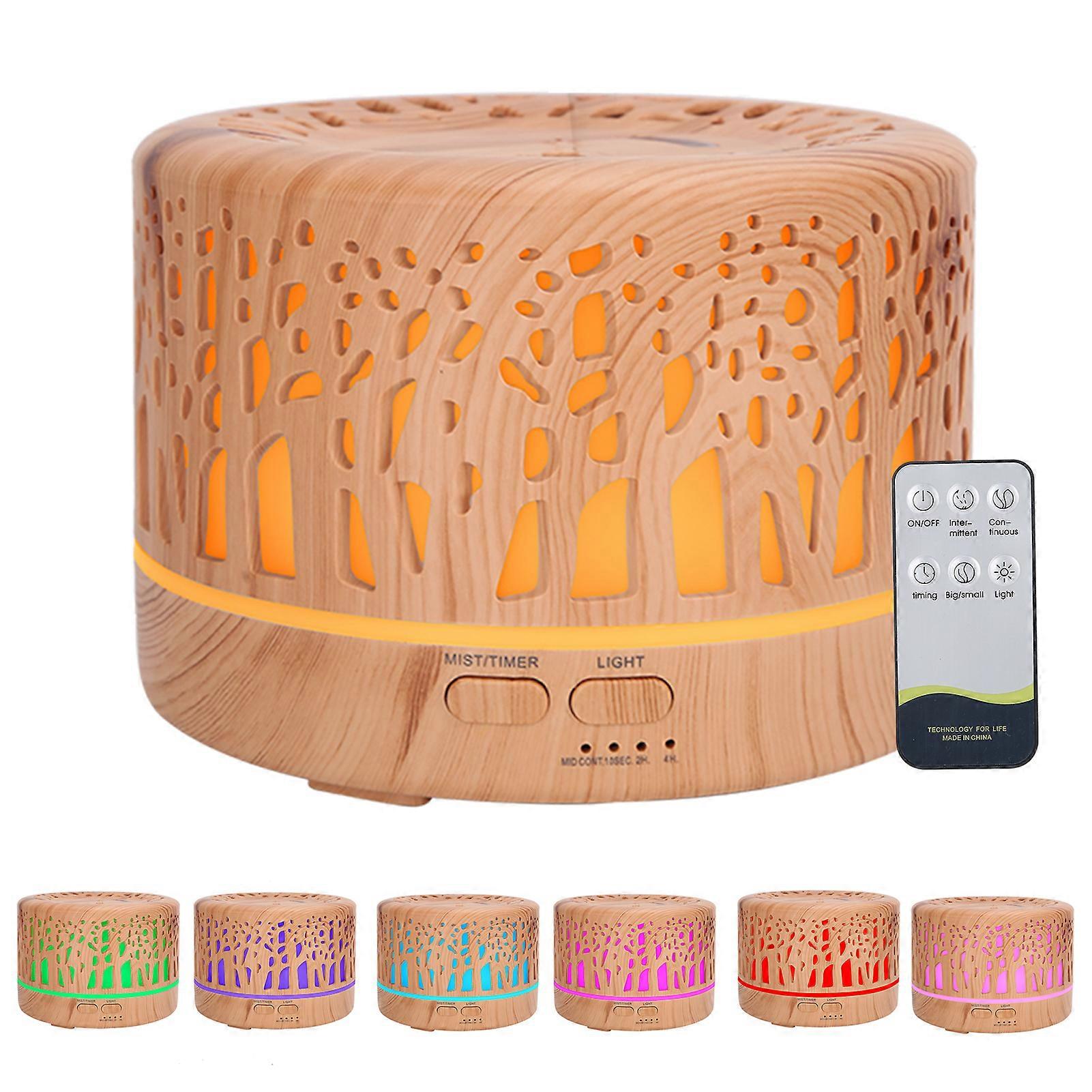 700ml Hollow Wood Grain Aroma Diffuser Humidifier 7-Color Light