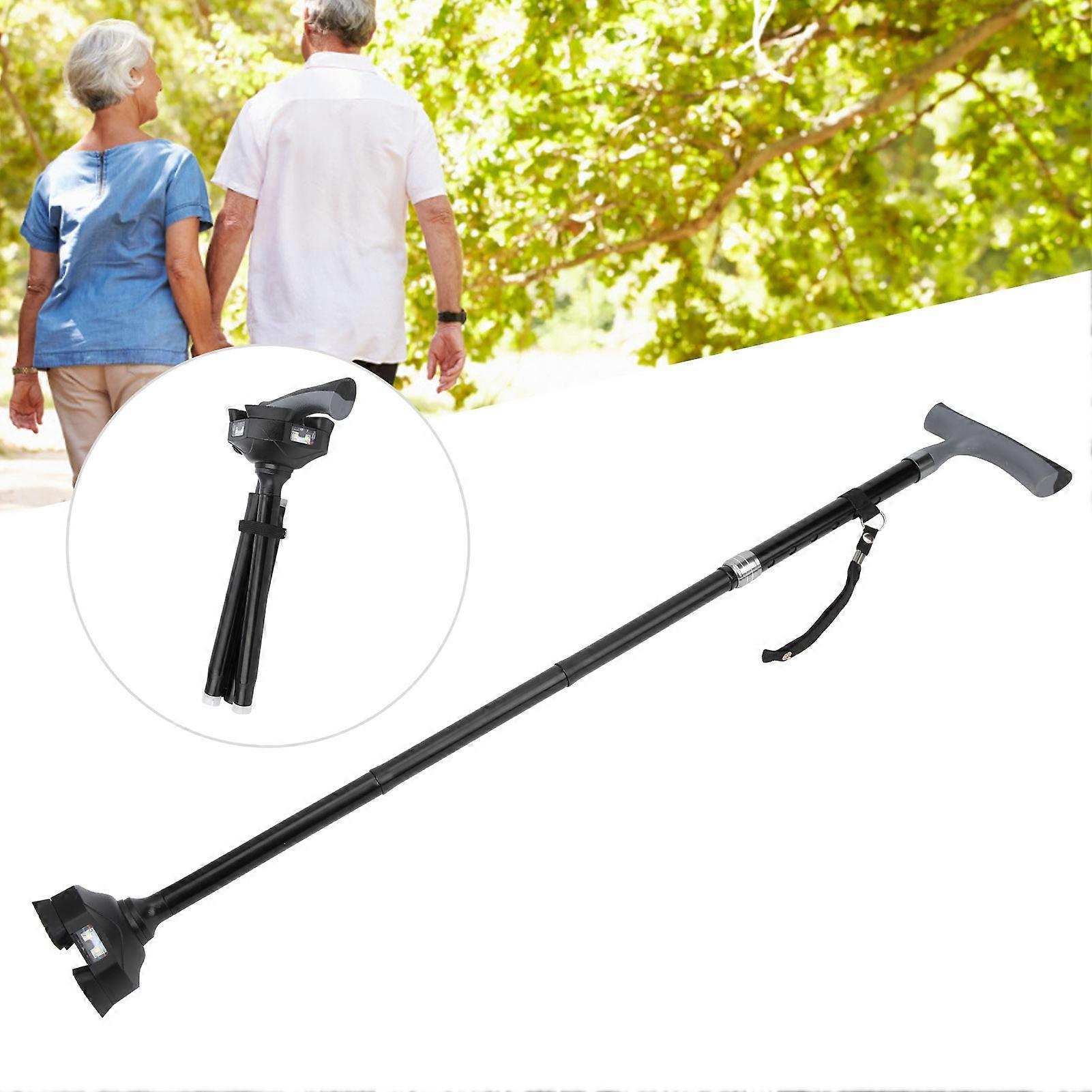 LED Light Foldable Aluminum Cane for Elderly, 553g, Black