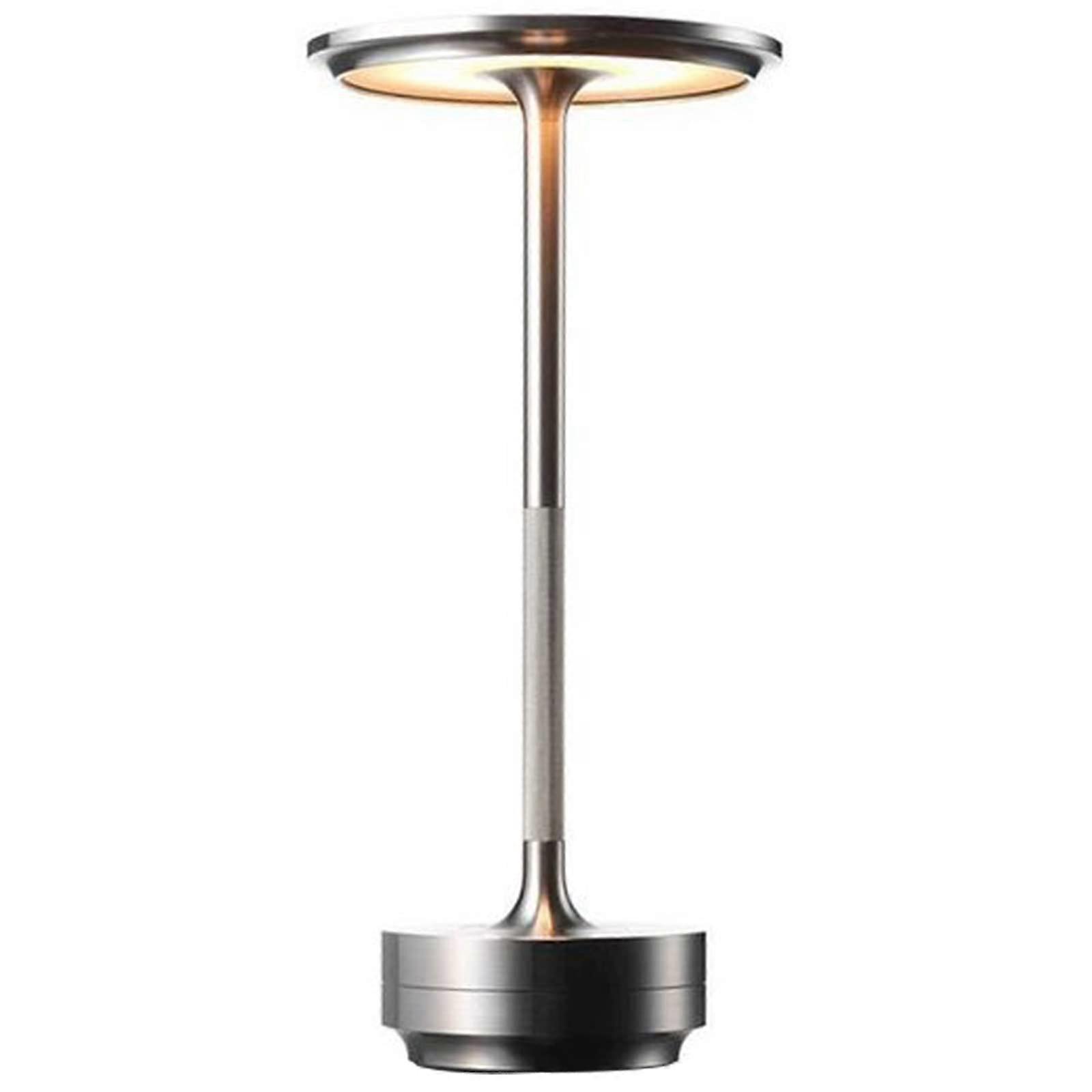 Cordless Metallic Table Lamp IShaped, Dimmable Waterproof Desk Light, Touch Control LED for Restaurant Bar Decor Silver