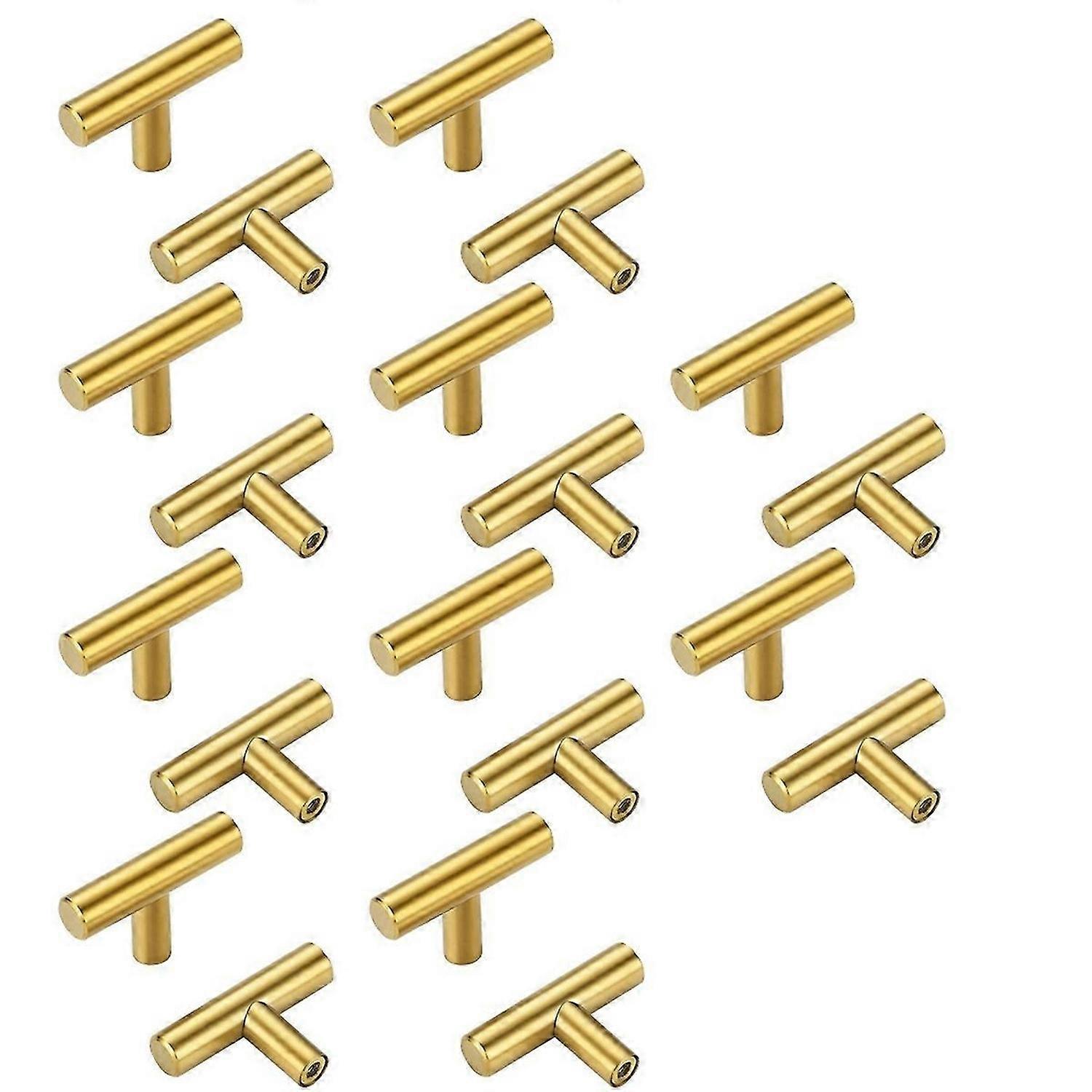 20PCS Gold Cabinet Knobs 2 Inch,Brass Drawer Knobs Single Hole Gold T Bar Hardware Drawer Pulls for