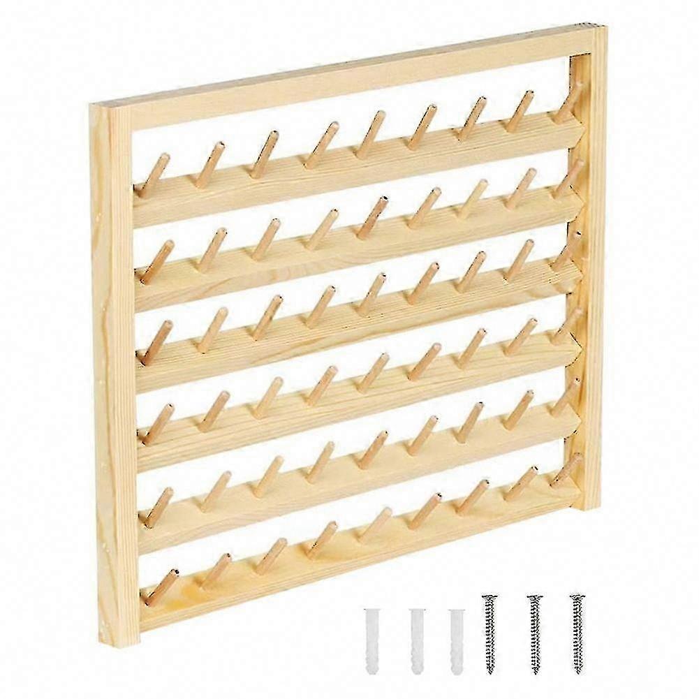 Wall Mount Wooden Sewing Thread Stand with 54 Spools and Hook, Embroidery Thread Organizer