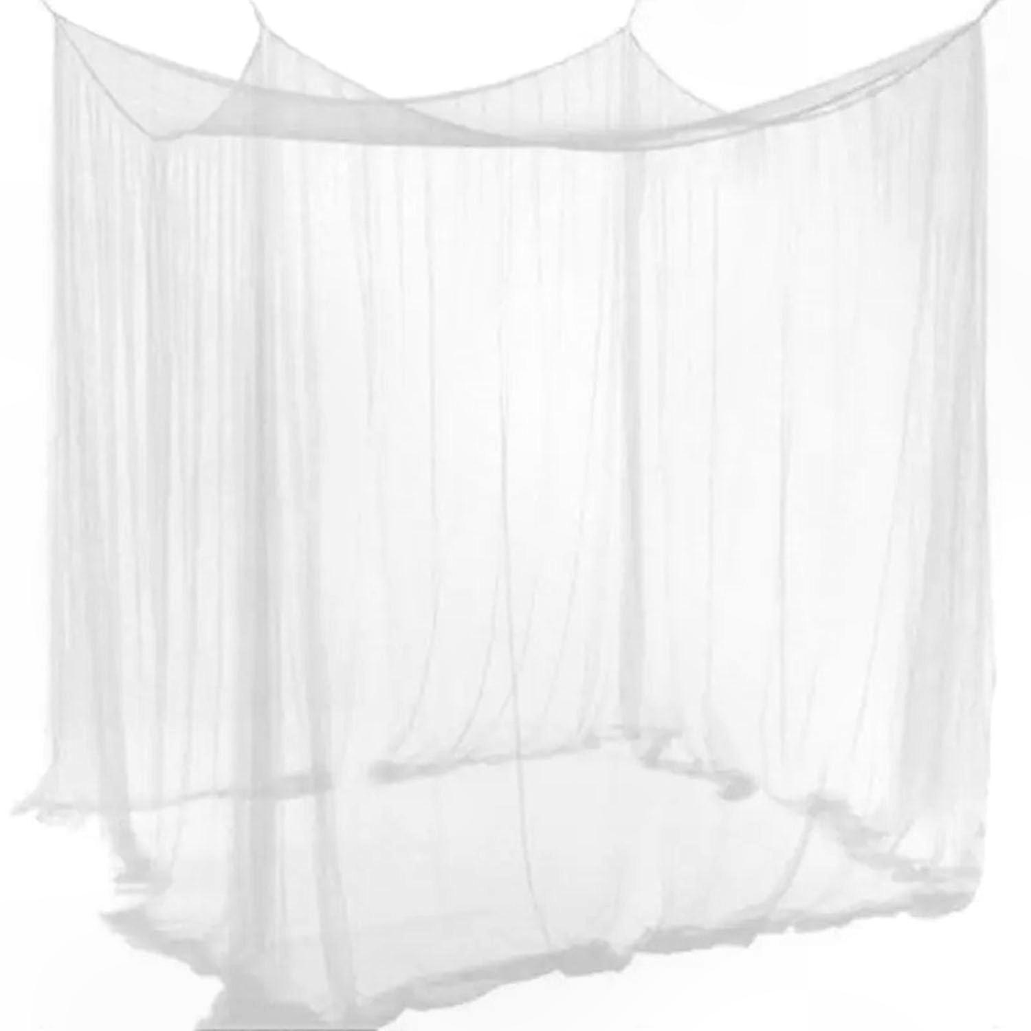 White mosquito net for double bed, large canopy with 4 corner posts, suitable for home, camping, and indoor use, easy to carry for travel