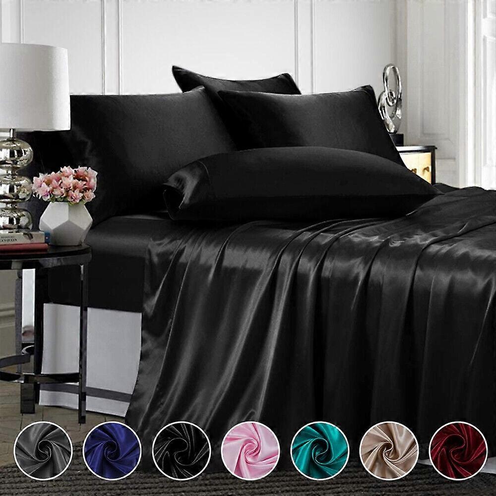 Soft Sheet Set Satin Silk Deep Pocket Fitted Sheet with Cooling Sheet Pillowcase