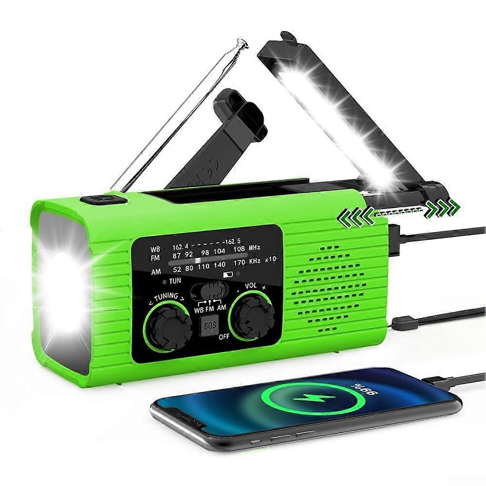 Solar Radio 4000mAh Solar And Hand Crank AM/FM Dynamo Emergency Radio With LED Flashlight For Camping Green