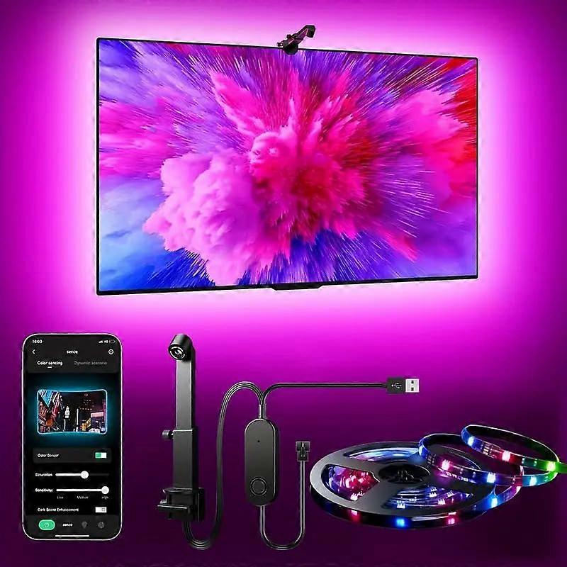 Smart TV LED Backlight with Camera For 5565 Inch TVs, 12.5ft LED Strip Lights Sync To Screen And Music, Color Changing