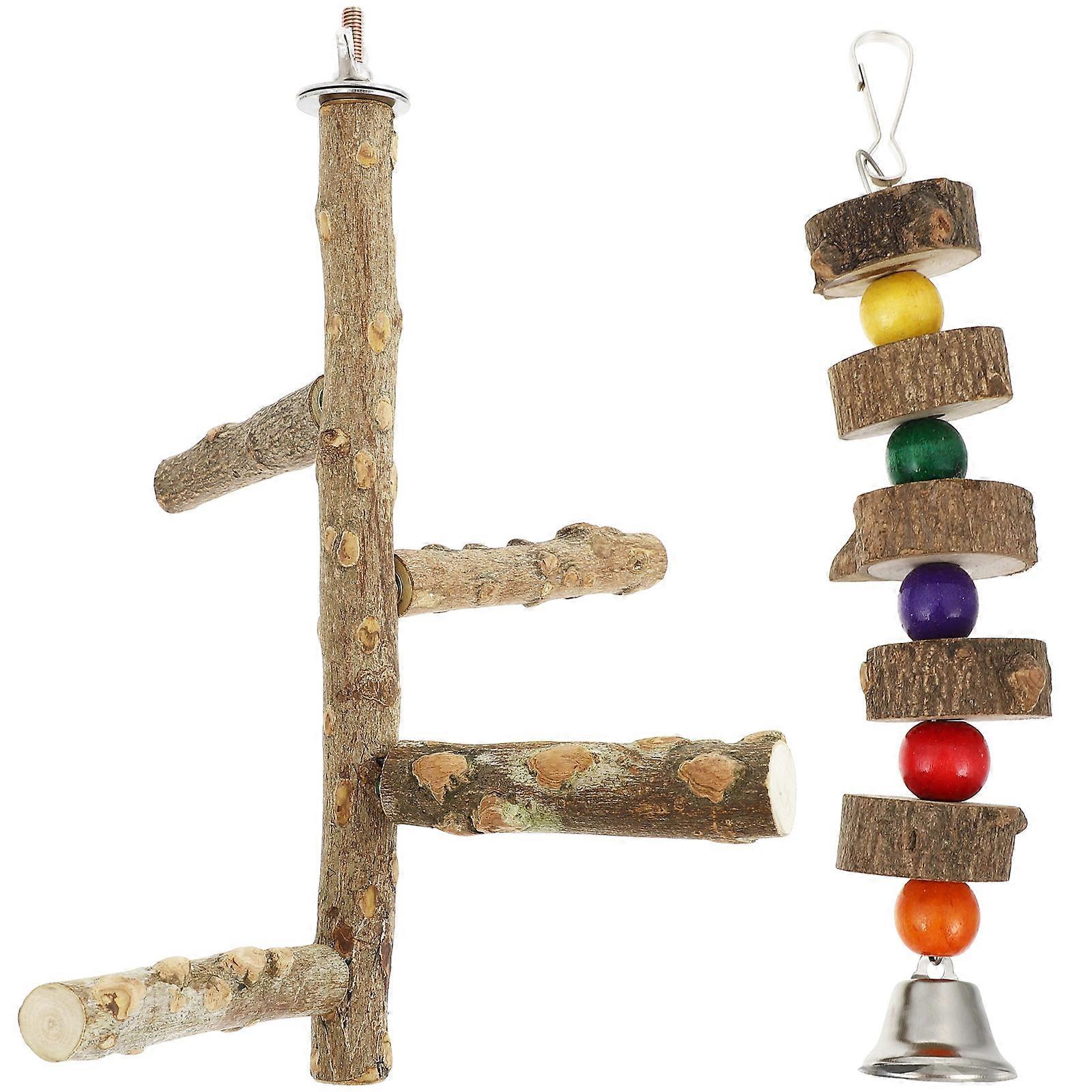 Parrot Stand Toy Bird Stand Pole Bird Cage Enrichment Wood Assorted Color Climbing 2Pcs