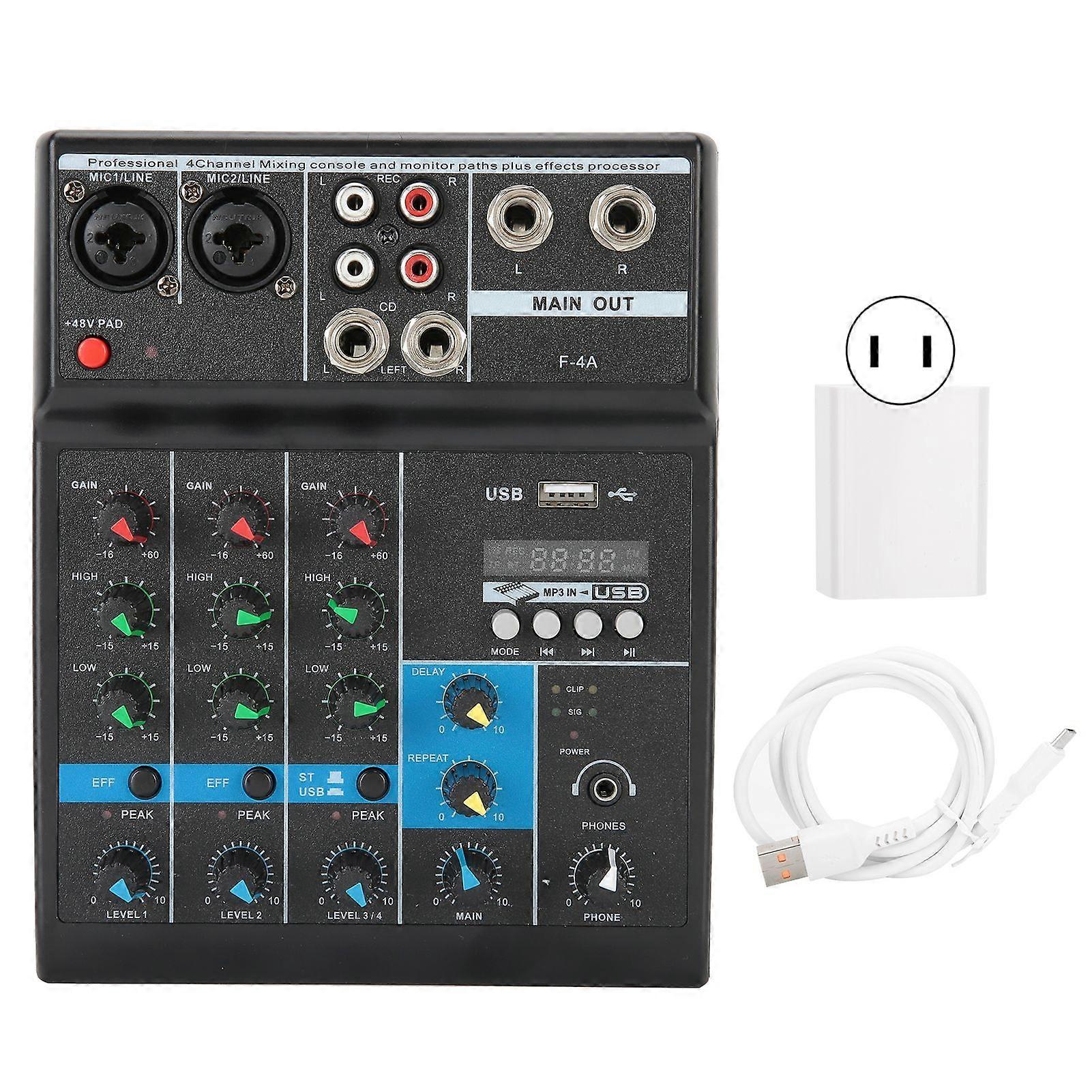 4 Channel Audio Mixer USB Stereo Mixing Console with Sound Card for Home Computer Stage