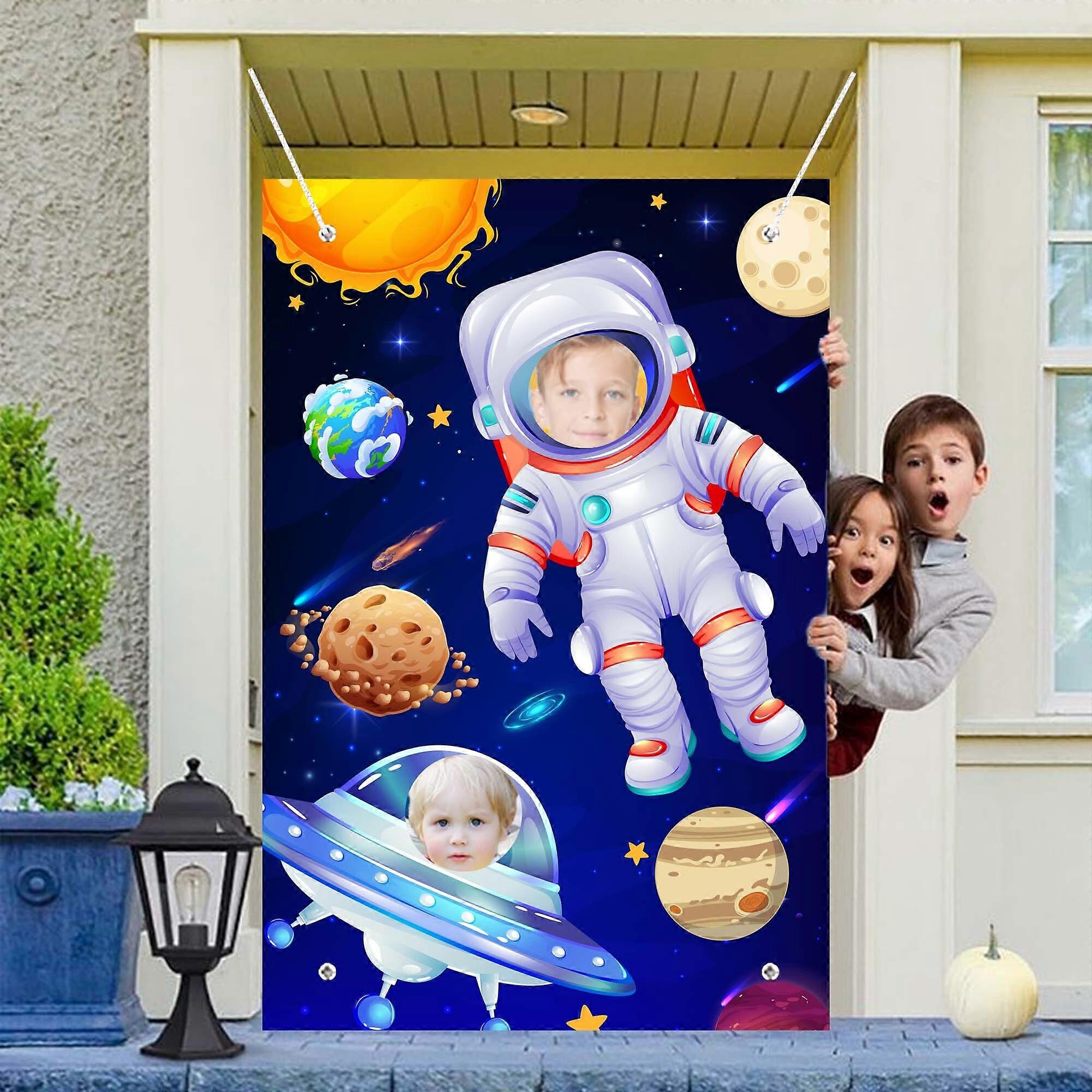 Astronaut Face Photography Background, 59.06''x39.37'' Space Theme Backdrop/Outer Space Birthday Party Backdrop for Space Birthday Party Decorations