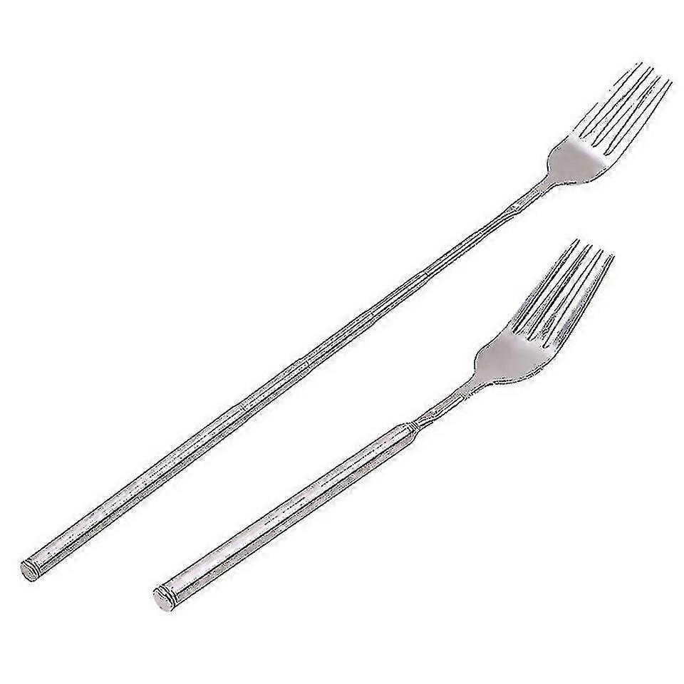 For Stainless Telescopic Extendable Fork Dinner Fruit Dessert Cutlery Forks Silver