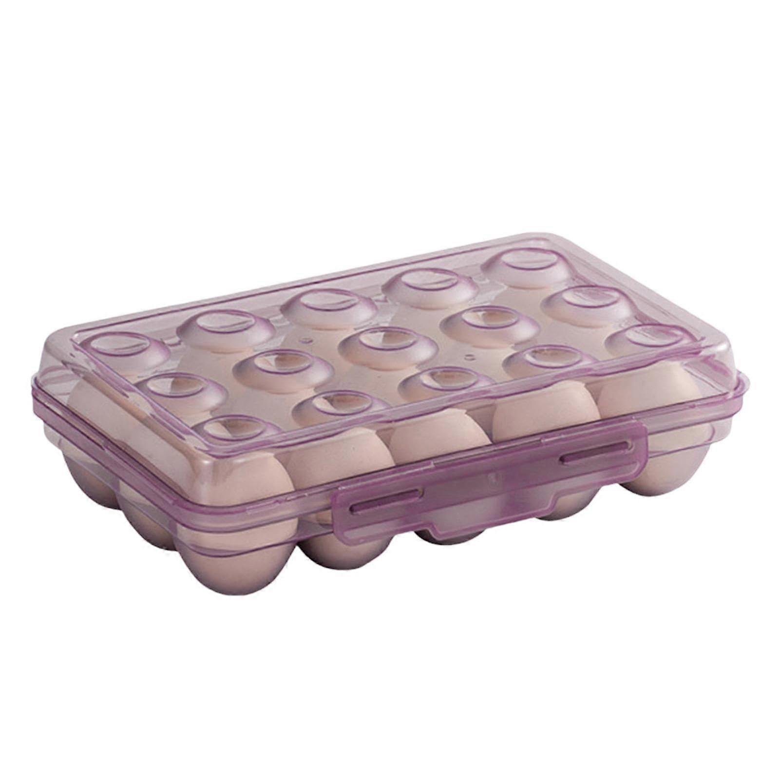 Egg Storage Container Fridge Egg Holder 15Grid Purple With Lid Refrigerator Crisper Egg Box For Kitchen Camping