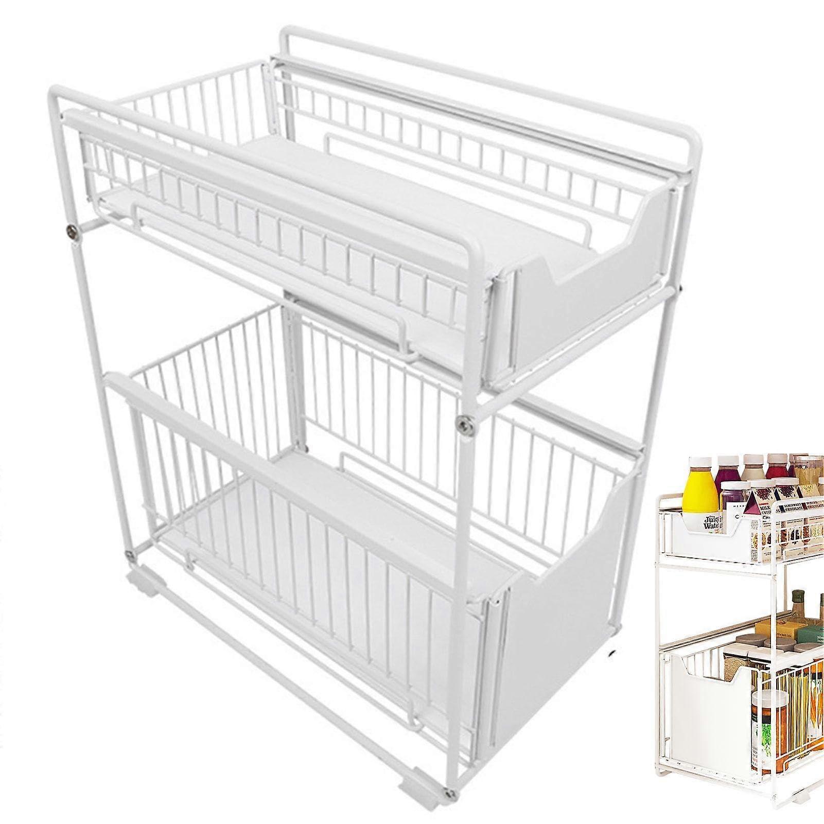 Sliding Cabinet 2Tier Stackable UnderSink Kitchen Drawer With Sliding Drawers SpaceSaving White