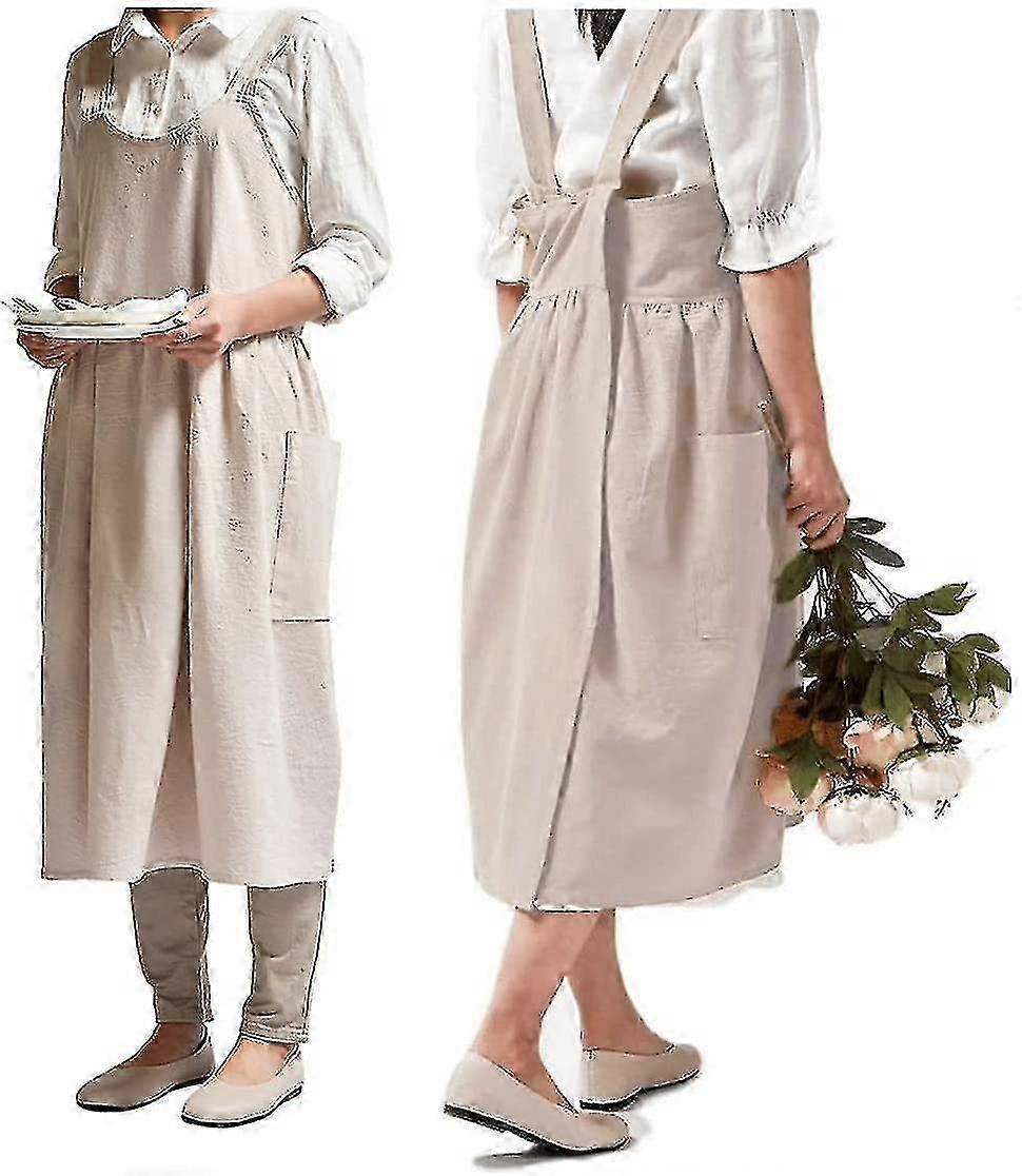 Cotton Linen Adjustable Bib & Waist Kitchen Apron, Yellow