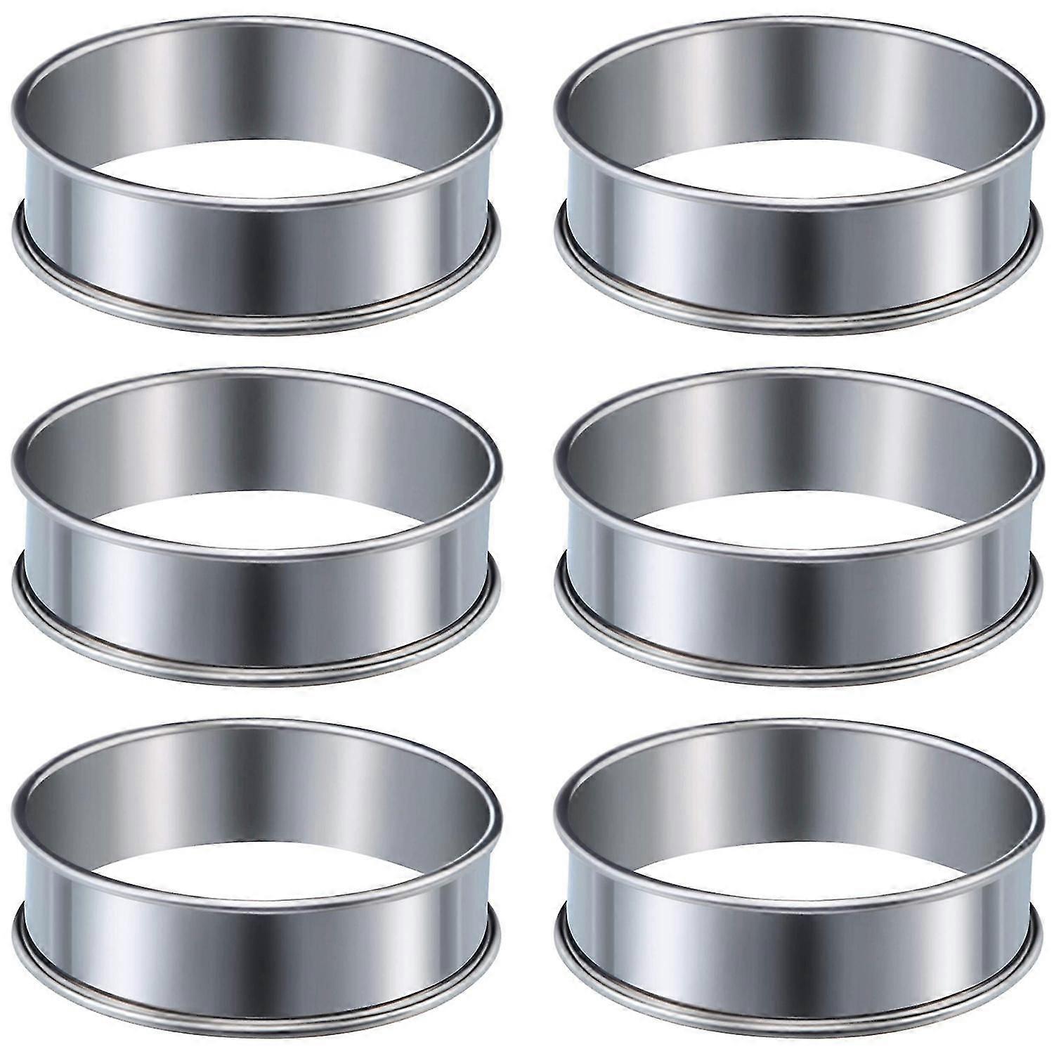6ピースマフィンタルトリングダブルロールタルトリングステンレススチールマフィンリングメタルラウンドリングMo(haoyi