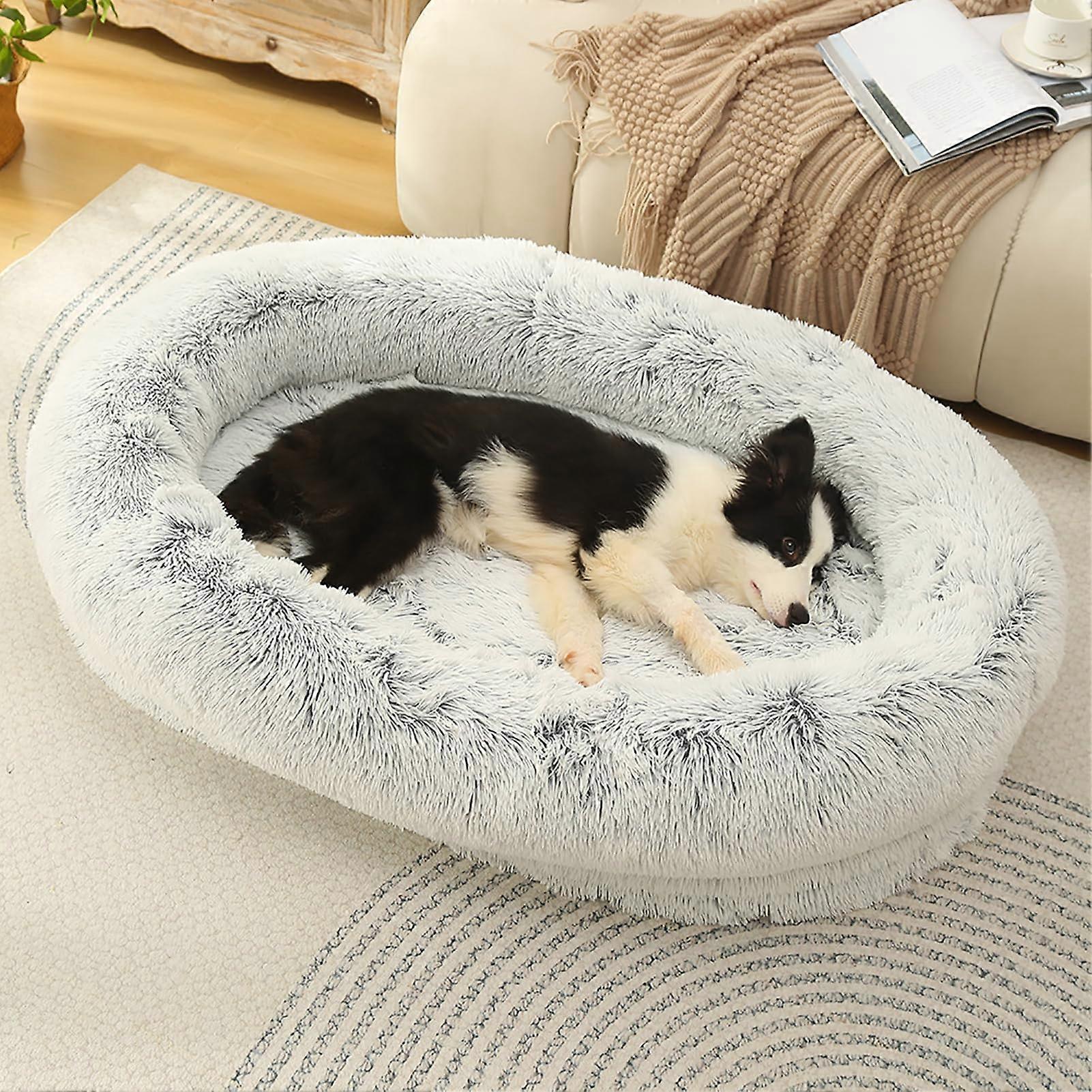 Fluffy Dog Bed Mattress Soft Calming Washable Crate Mat 75x55x18cm Gradient Gray AntiSlip Cushion Bed For Dogs And Cats