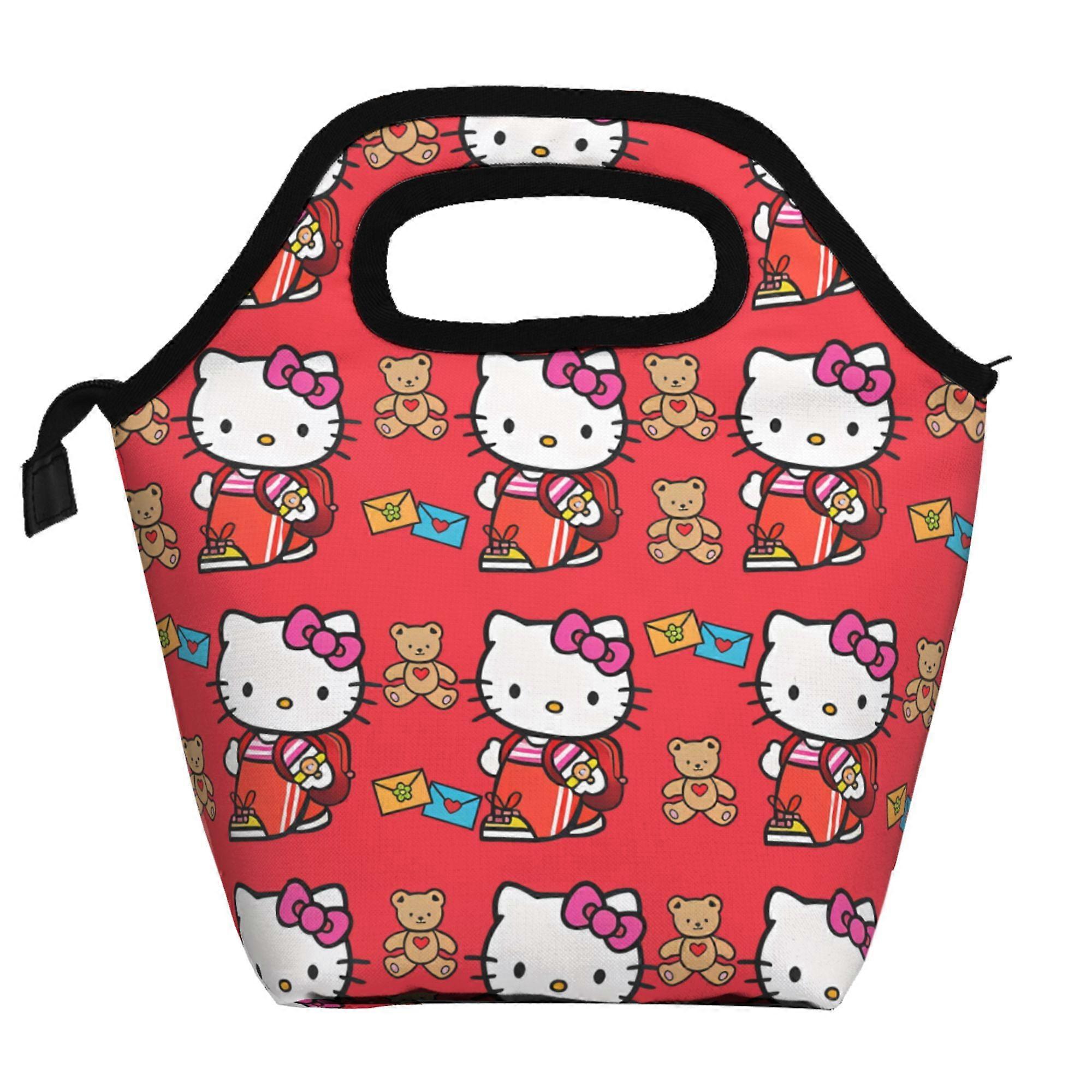 Hello Kitty Lunch Bag Soft Polyester Lunch Bag Portable Insulated Zipper Bento Bag Foldable Reusable Lunch Tote Bag Unisex