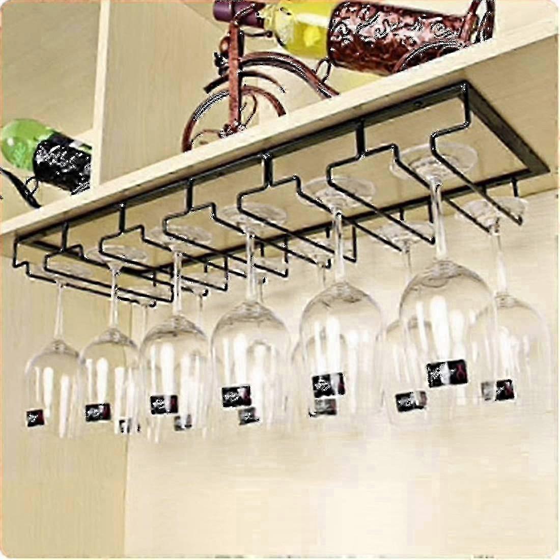 رف زجاجي معلق - رف زجاجي نبيذ مع 6 قضبان ل 12-18 كأس، 60 × 22.5 × 5.5 سم