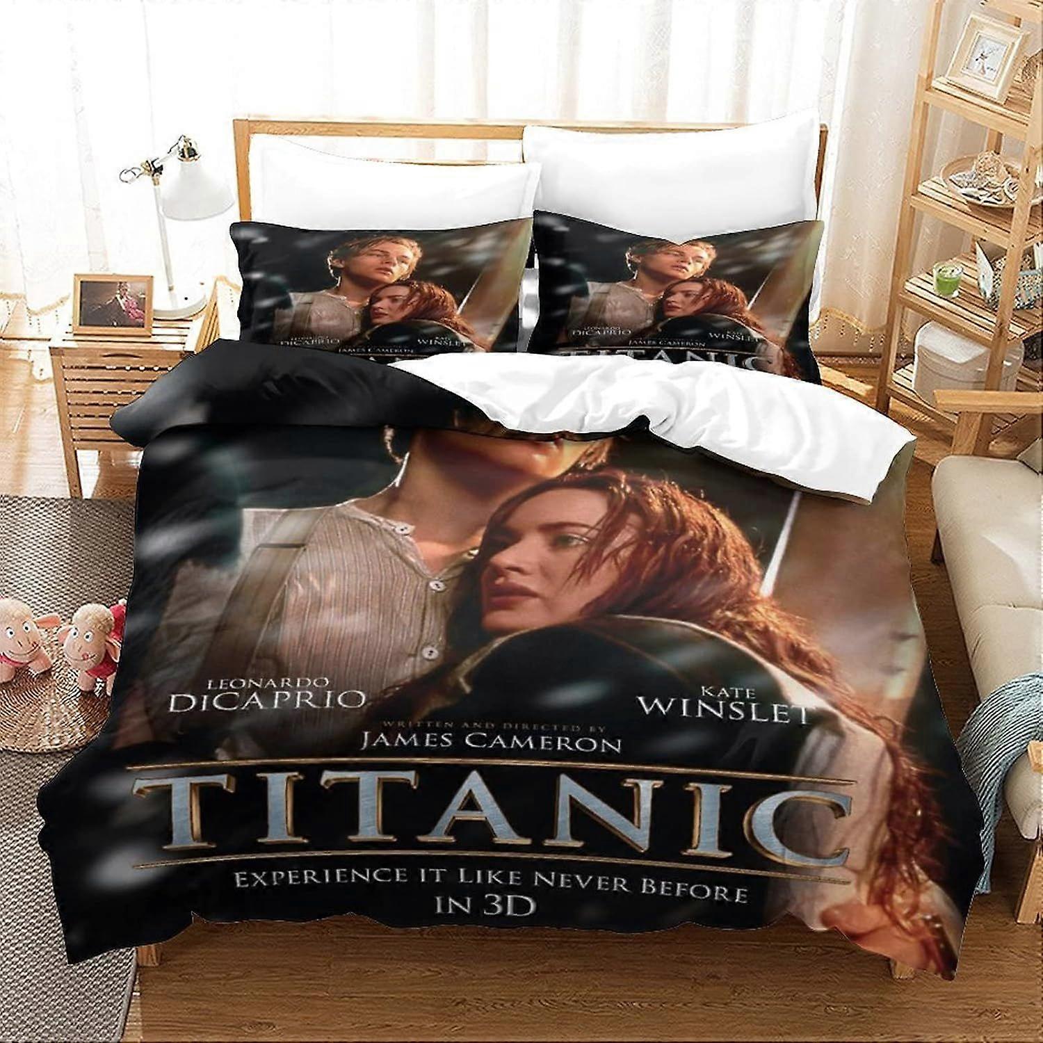 CAYBES Titanic 3D impresso colcha capa edredom capa roupa de cama conjunto confortável jack e rosa filme padrão jogo de cama com fronhas cama set be
