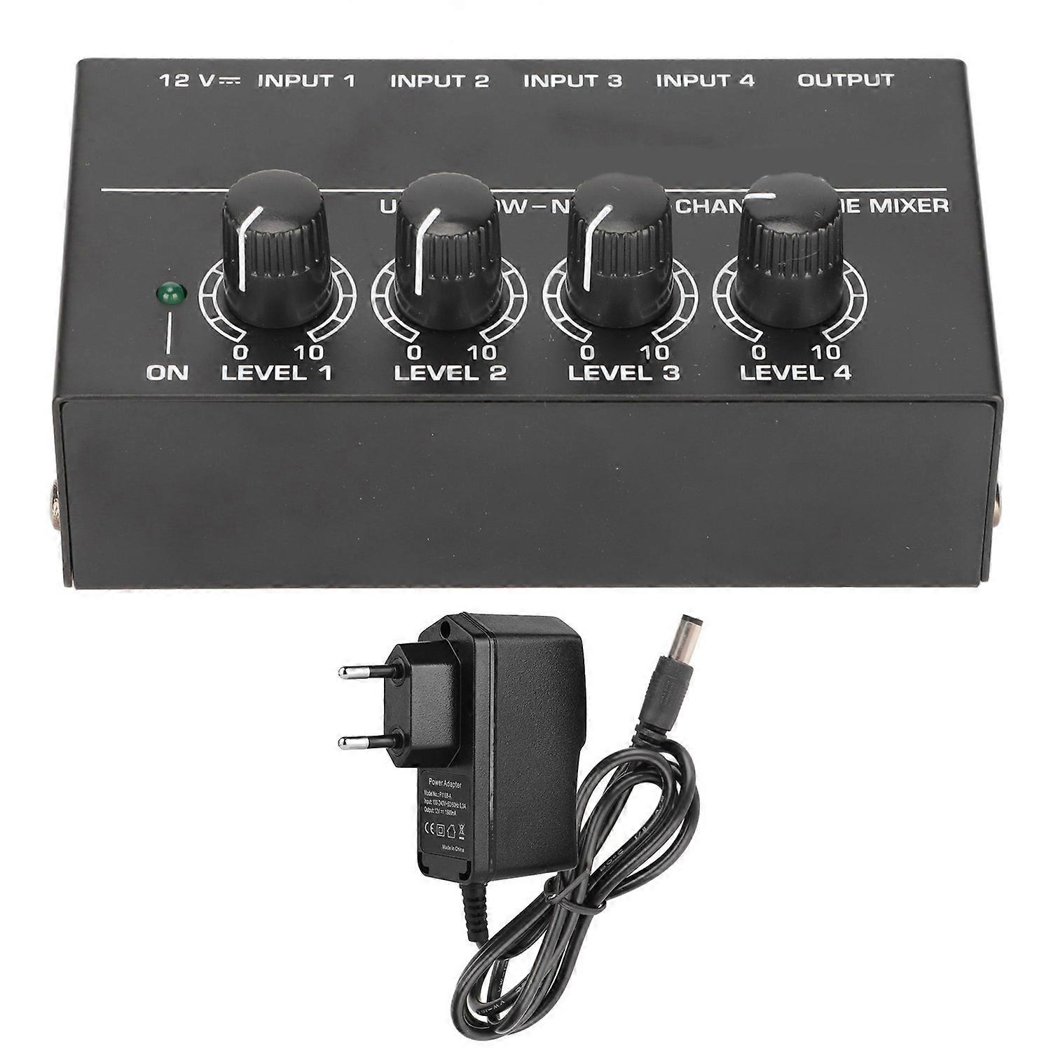 4 Channel Line Mixer Stereo Compact Low Noise Adjustable Volume Sound Mixer for Clubs Bars 100‑240V 