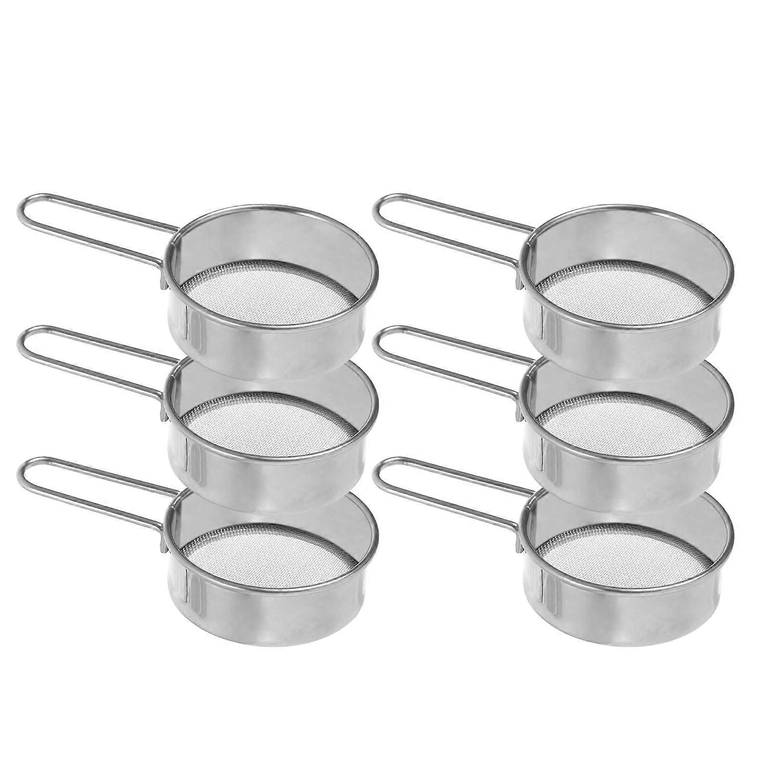 Set Of 6 Convenient Stainless Steel Sifters Flour Sieves Fine Meshes Strainer Baking Flour Sifter with Handle for Baking Multicolor