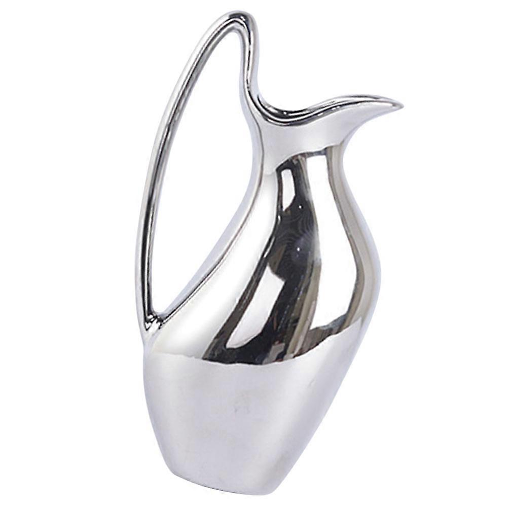 Ceramic Pitcher Flower Vase for Office Decoration Silver Color