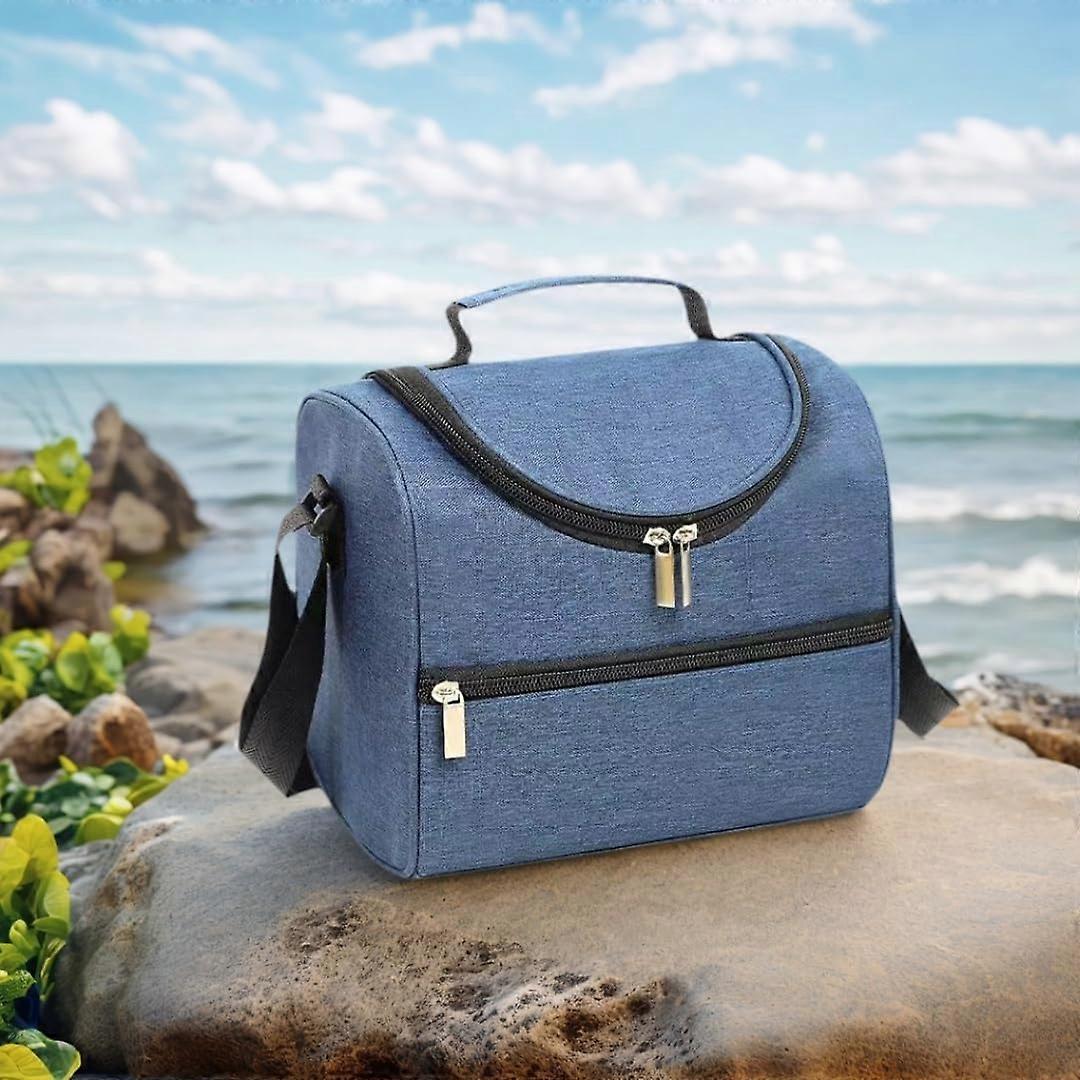 Insulated Lunch Cooler Bag with Shoulder Straps, Portable Travel Ice Chest Backpack, Navy Blue