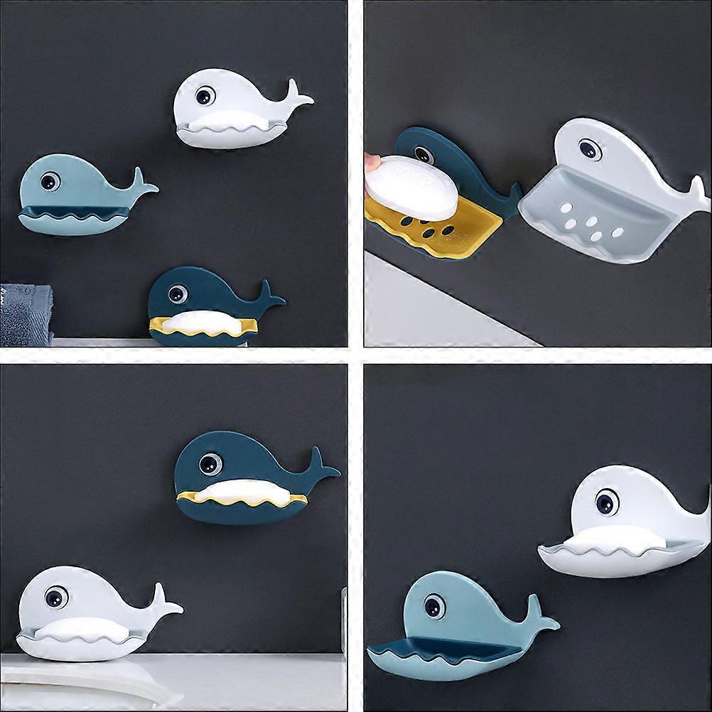 Bathroom Soap Box Self-Adhesive Drainage Whale Shape 13x7.5cm PP 1Pack