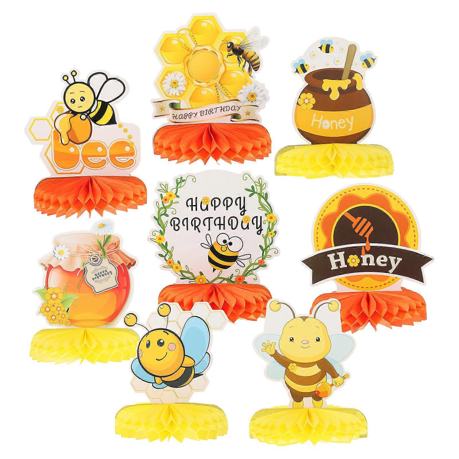 Yellow Bee Themed Honeycomb Paper Fan for Party Use 8Pcs Set