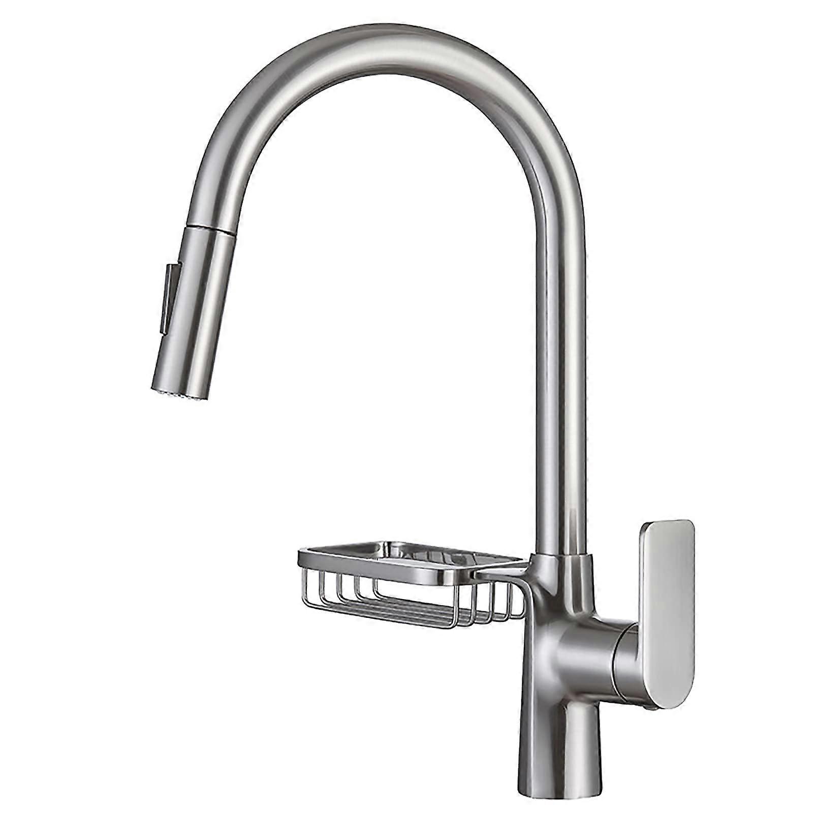 Kitchen Faucet with Pull Down Sprayer 360° Swivel  Arc Single Handle Deck Mount Tap with Soap Dispenser Brushed Gray