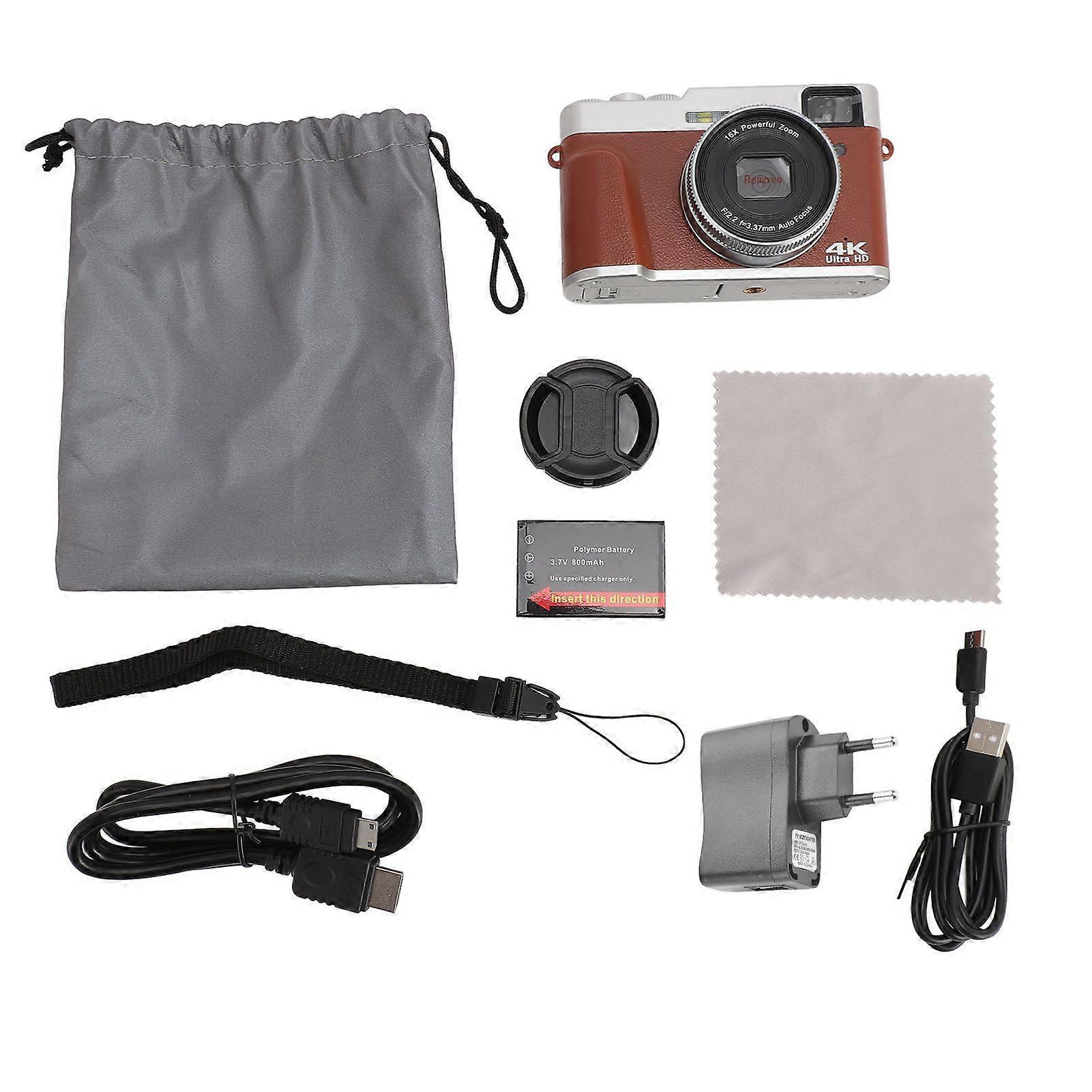 4K Digital Camera 48MP 3.5in IPS Screen AF Autofocus 16X Zoom HD Images Retro Portable Vlogging Camera for Photography EU Plug