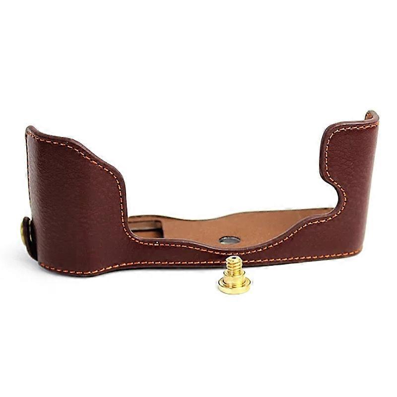 オリンパスPEN-F本革カメラケース底面開口部デザイン保護ハーフボディカバー用