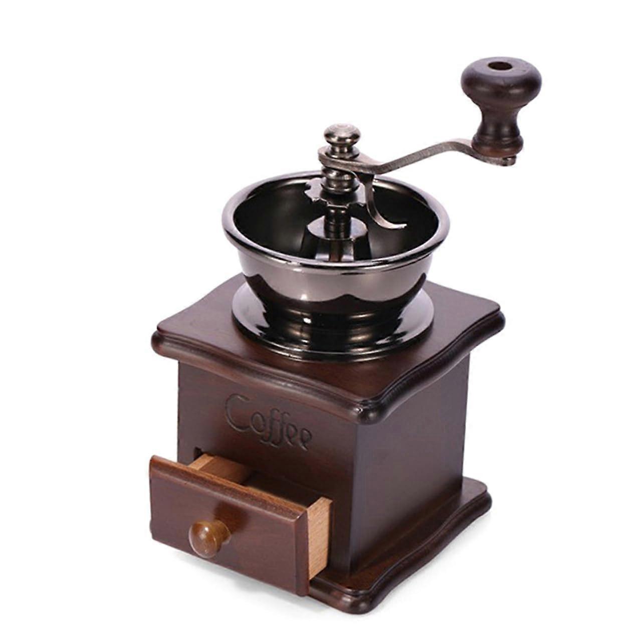 Manual Burr Coffee Grinder with Adjustable Grind Settings and Wooden Drawer for Fresh Coffee