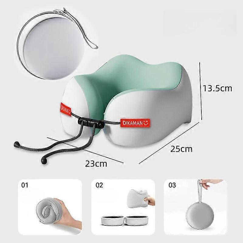 Ergonomic U-shaped neck pillow with storage bag, suitable for travel naps and office use, providing comfortable head.