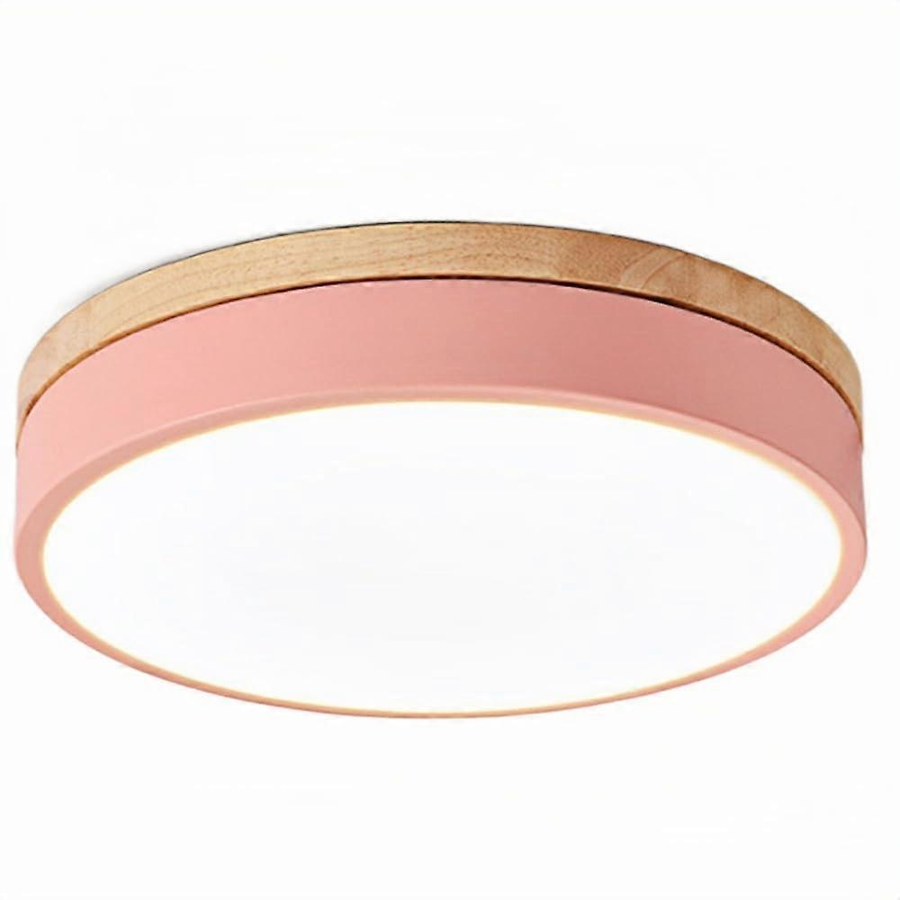 Nordic Modern Wood and Metal LED Ceiling Light, Flush Mount, Dimmable with Remote, Pink 50cm