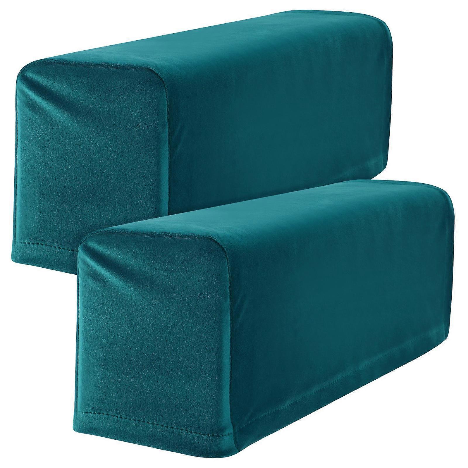 2Pcs Universal Sofa Armrest Cover Elastic Armrest Protector Solid Color Armrest Protective Cloth Blue