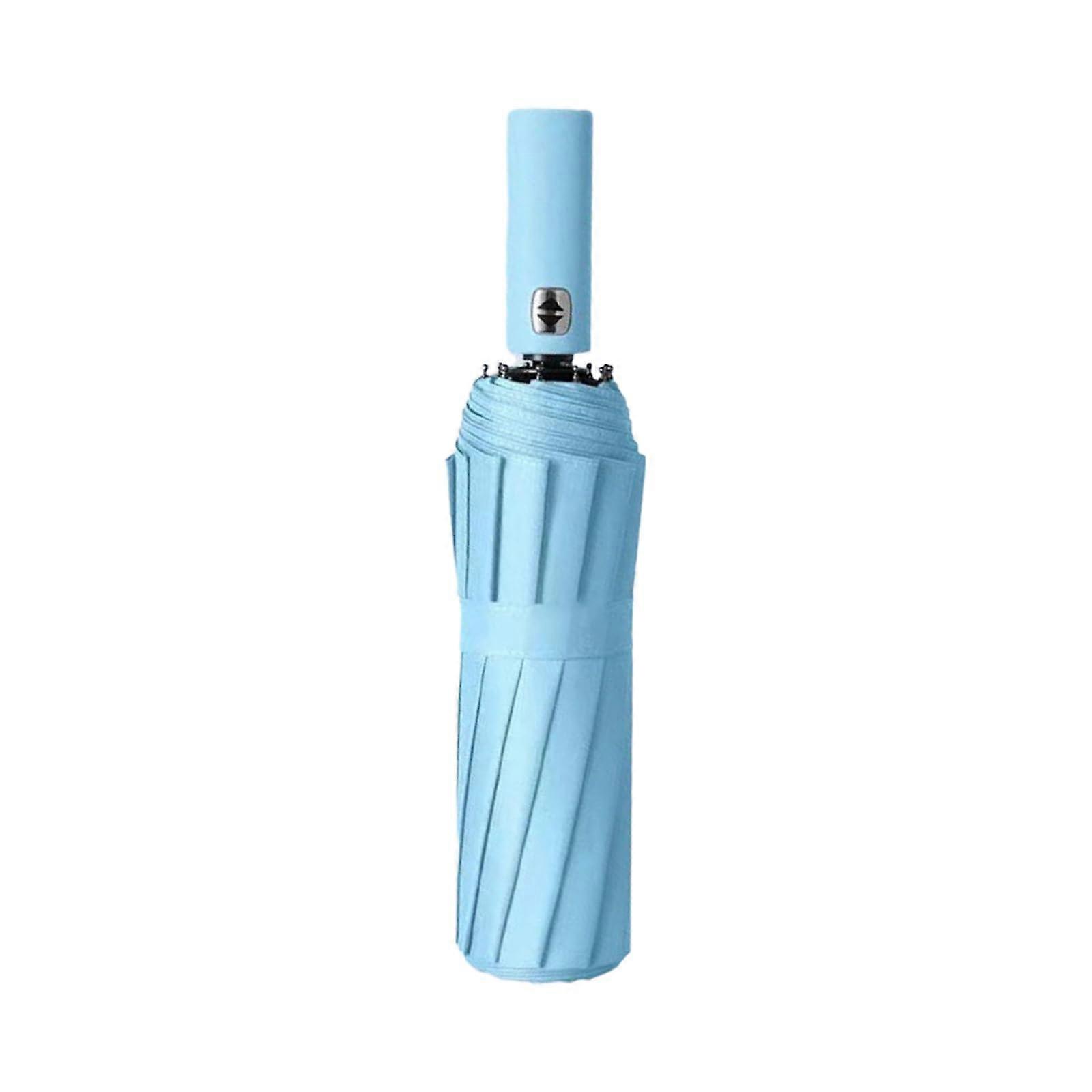 Automatic Folding Umbrella with 12 Ribs, Windproof Travel, Sun and Rain Protection, Sky Blue