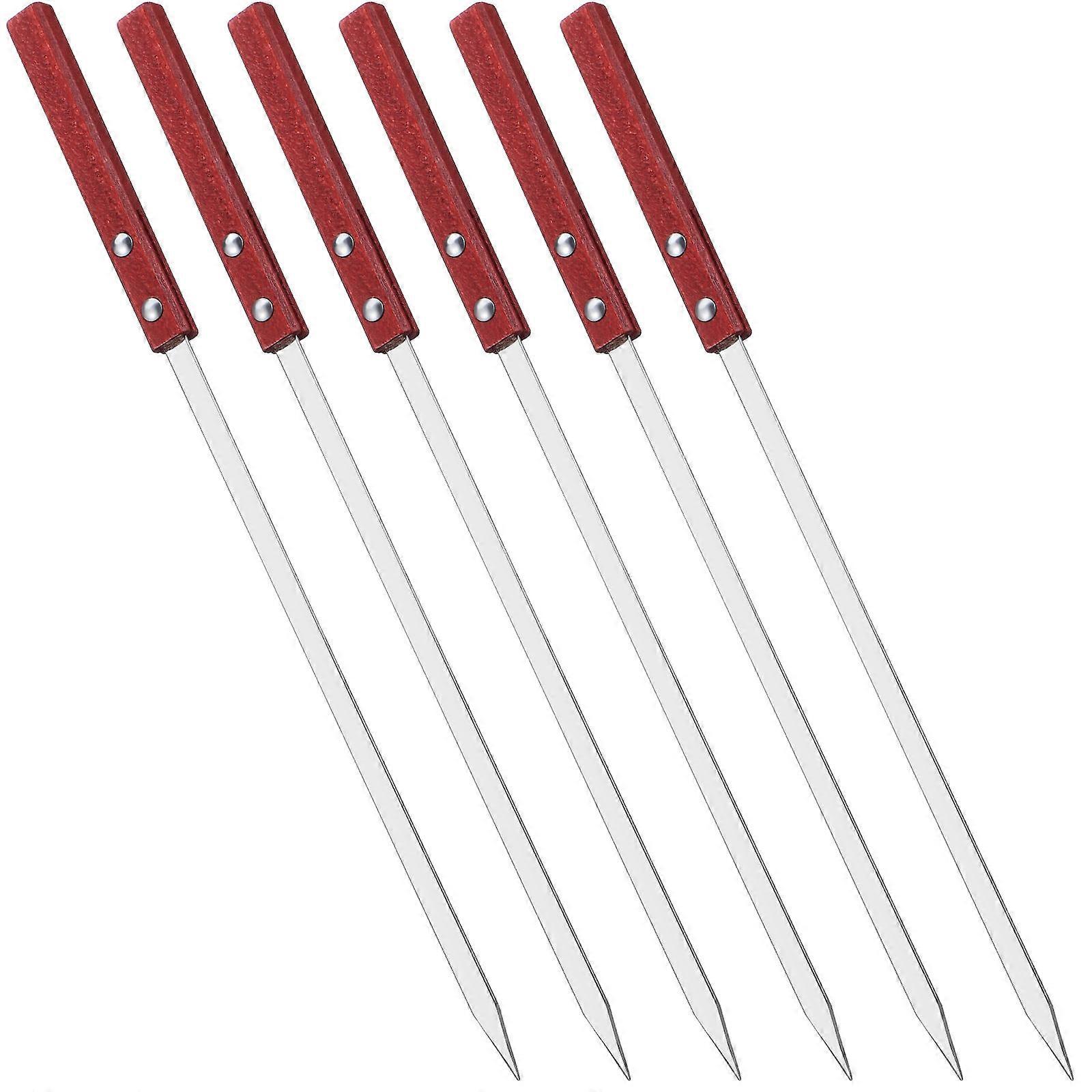 Stainless Steel Skewers Barbecue Skewers for Grilling 6Pcs Brown