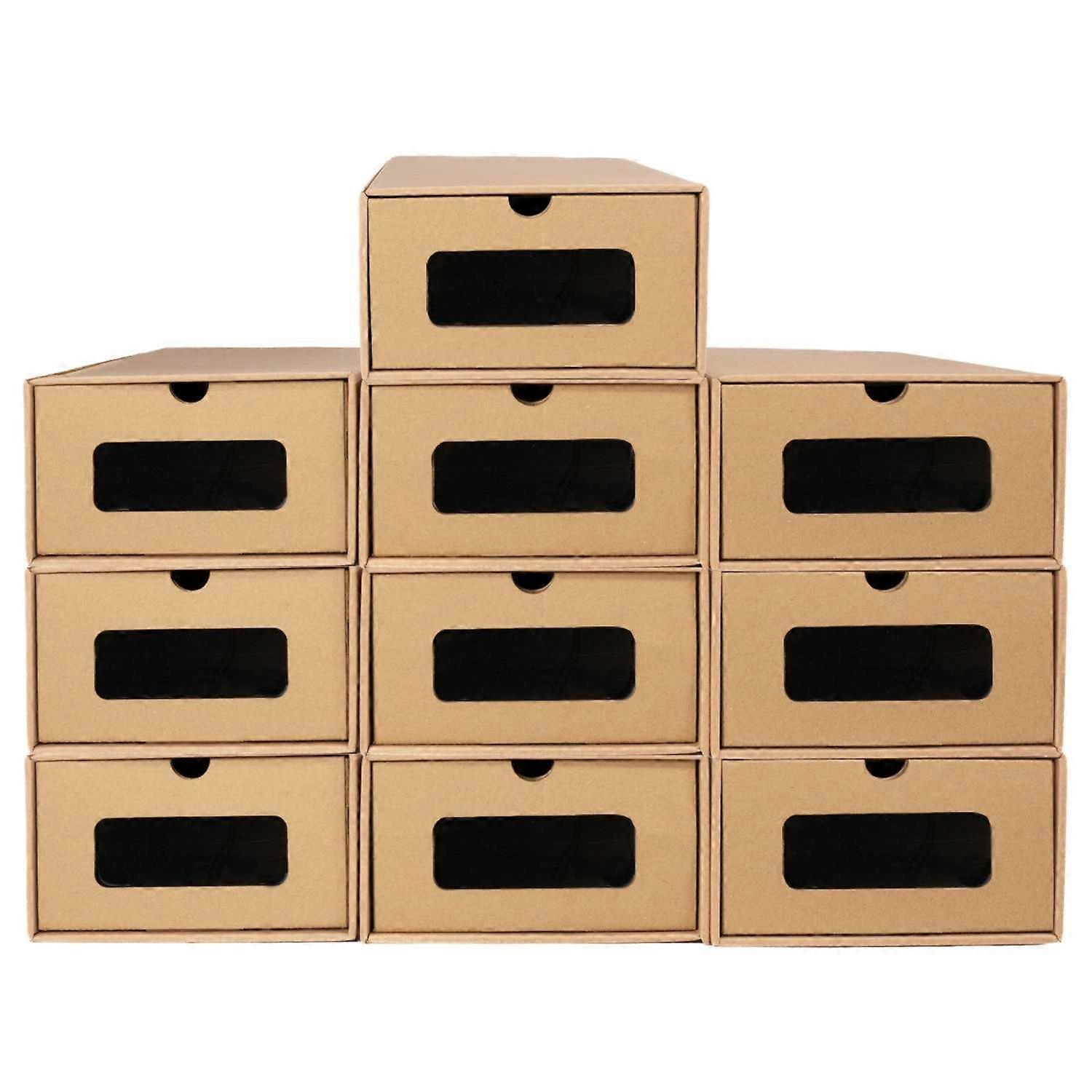 Shoe Boxes Shoe Box Set with Viewing Window Brown Cardboard Storage Boxes 23 x 35.5 x 13.5 cm (10 Piece Set)