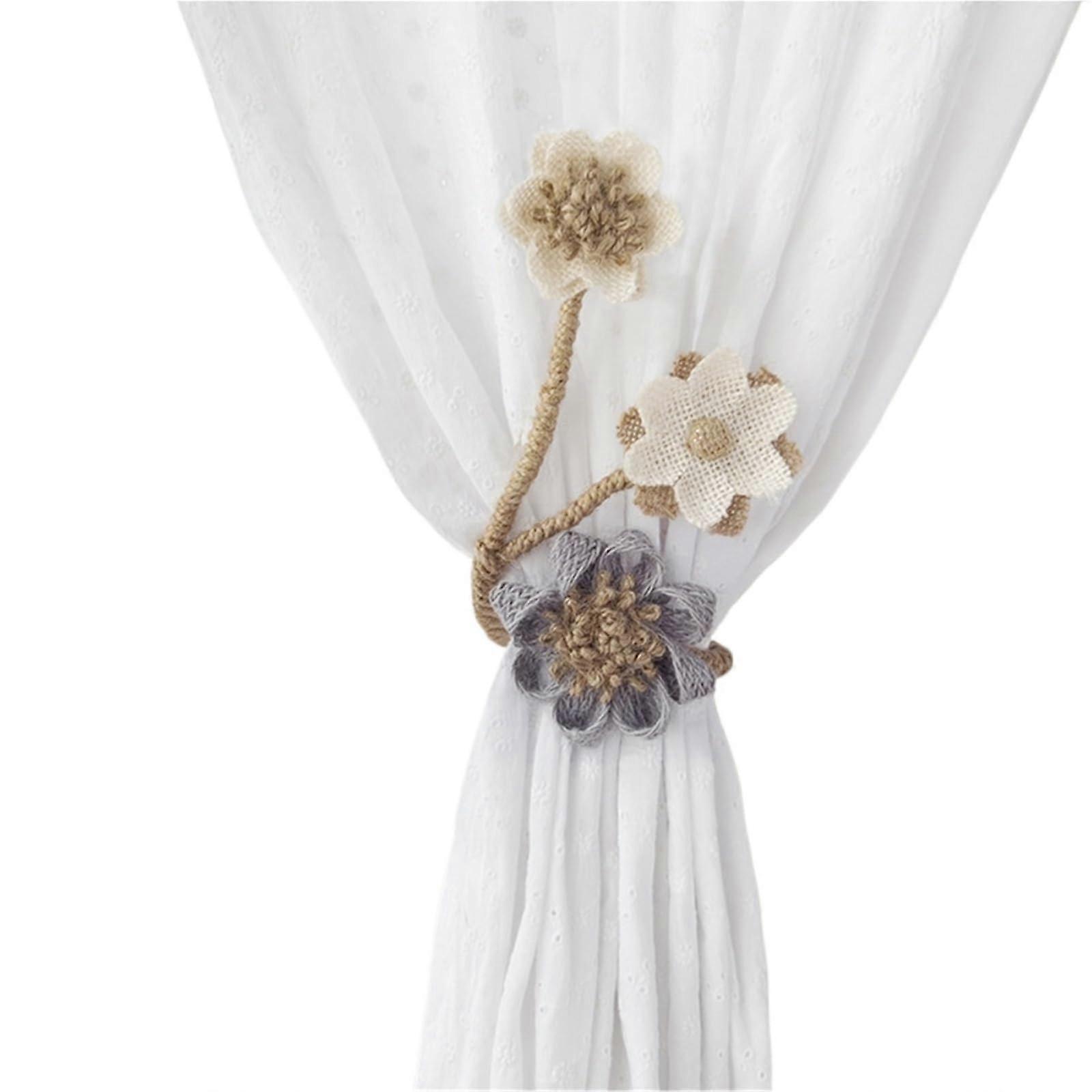 2Pack Decorative Flower Curtain Tiebacks with Adjustable Fit for Home and Office Drapes (Grey)