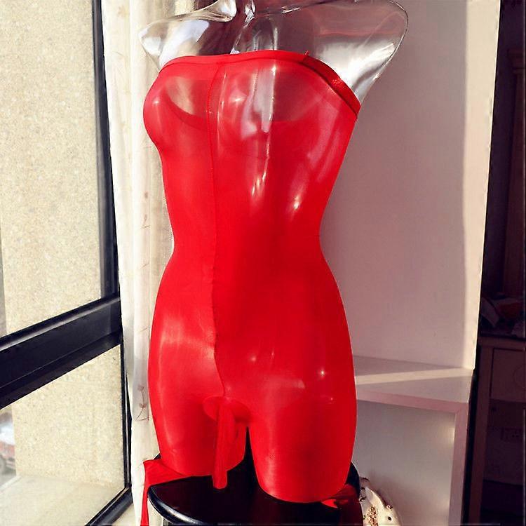 Men Shiny High Glossy Bodysuit Open Crotch Trunk JJ Bodystocking Shoulder Straps