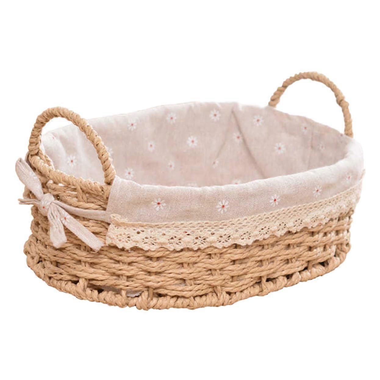 Storage Basket with Woven Rattan Style for Clothes and Cosmetics, Decorative Organizer for Home