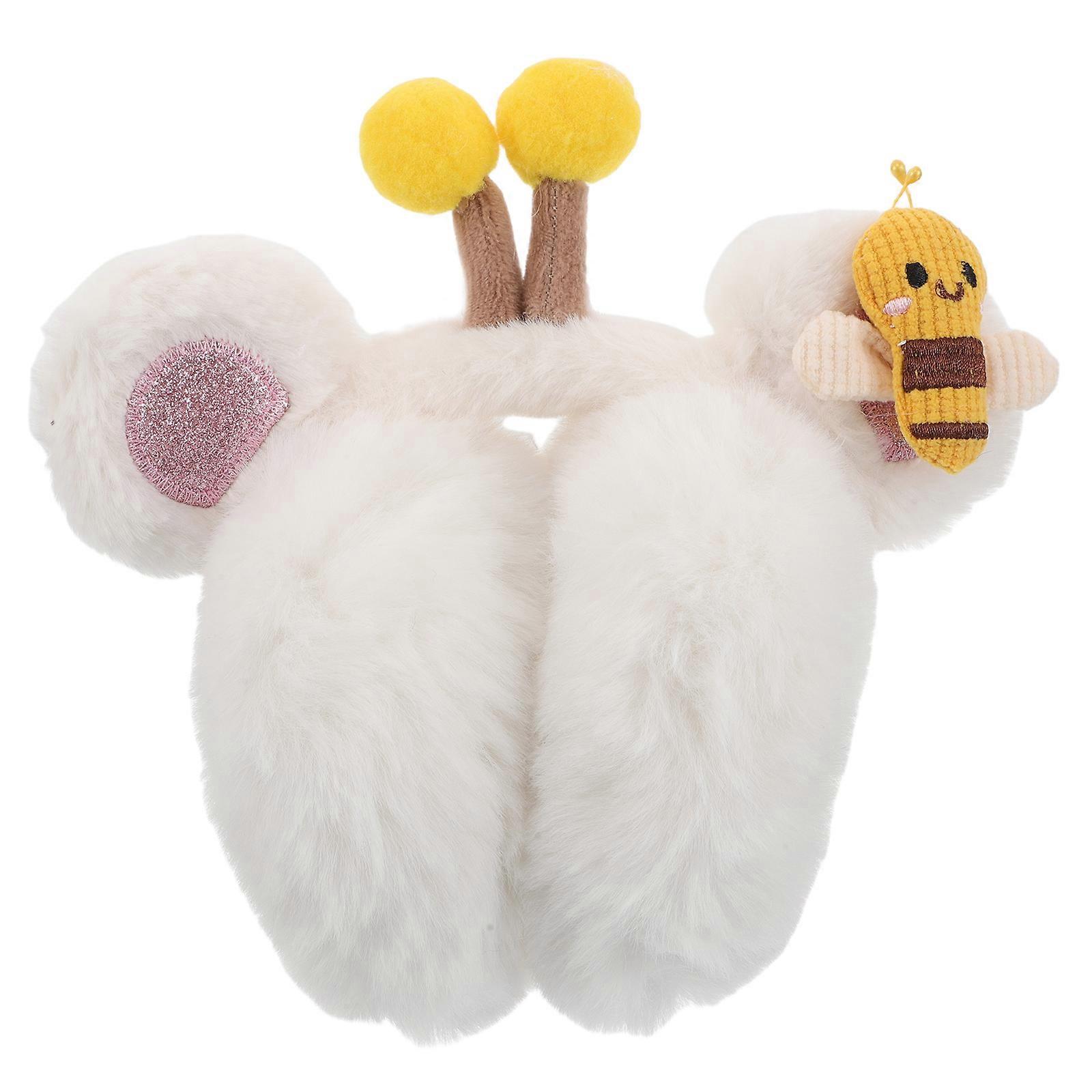 White Plush Earmuff for Ear Protection with Cute