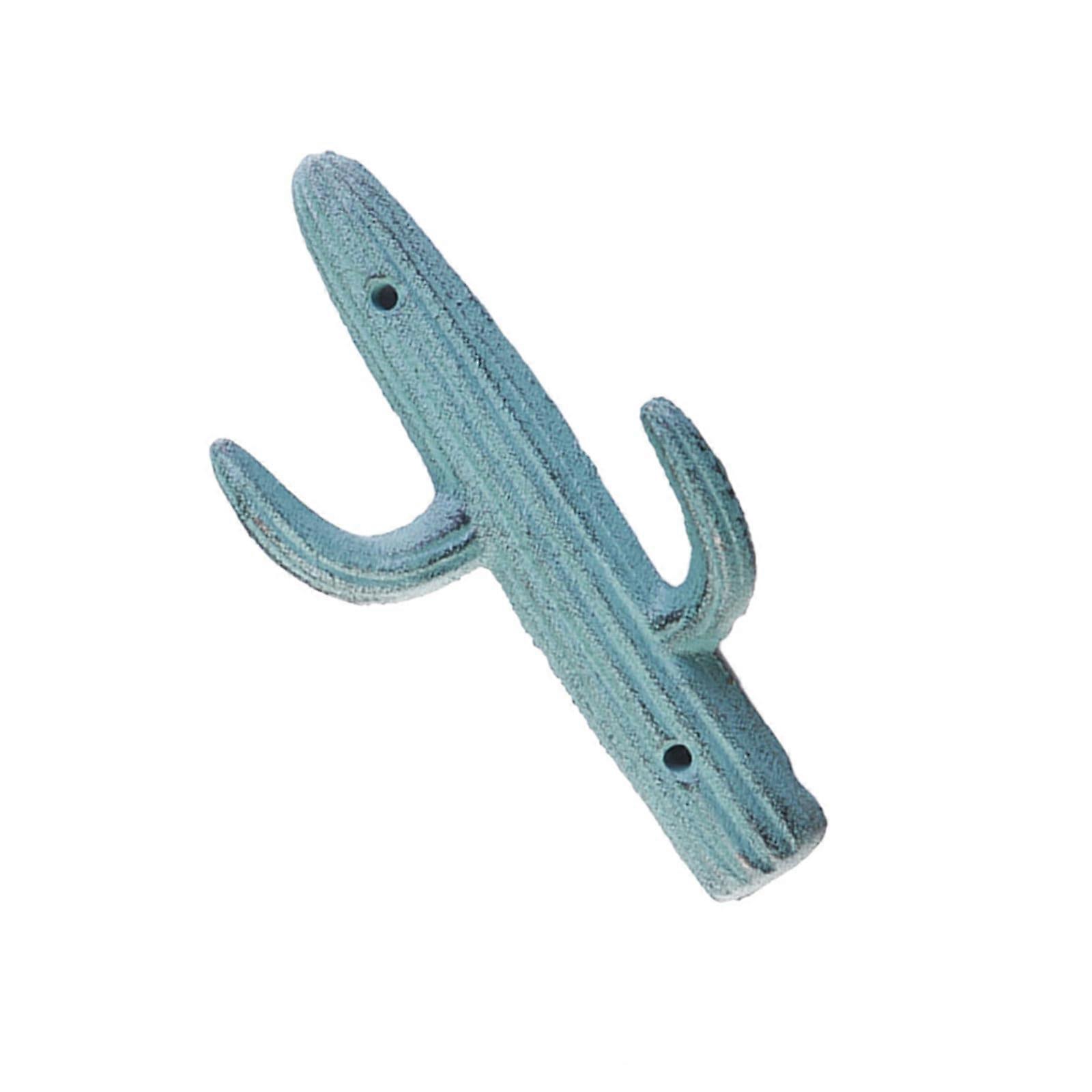 Decorative Cast Iron Cactus Wall Hook with Double Hooks for Coats Towels and Backpacks