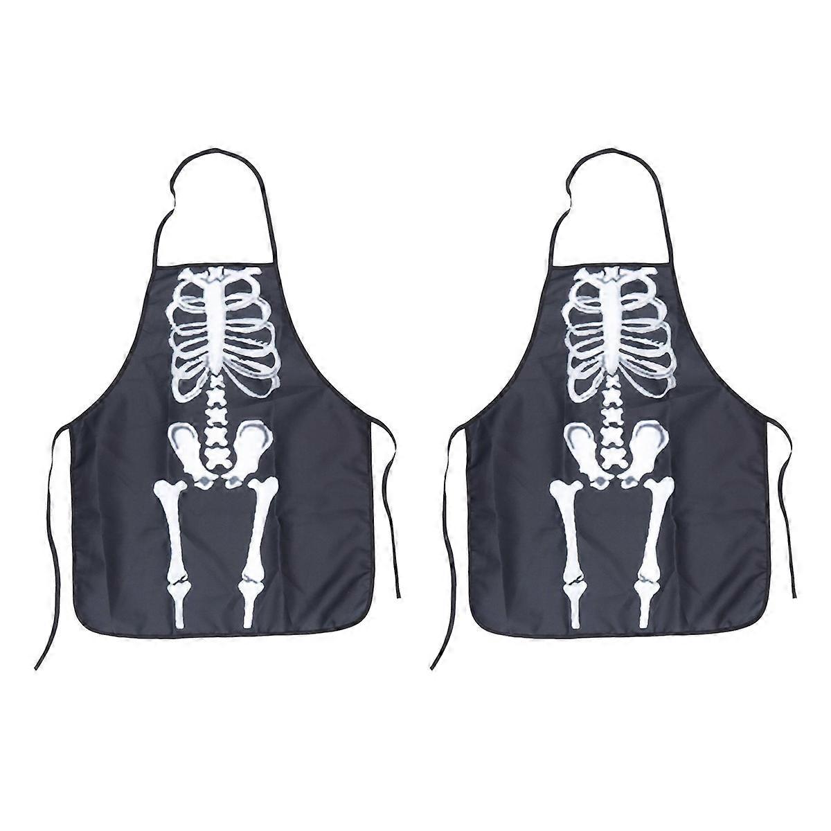 Funny Halloween Apron Skeleton Printing Apron for Bbq 2Pcs