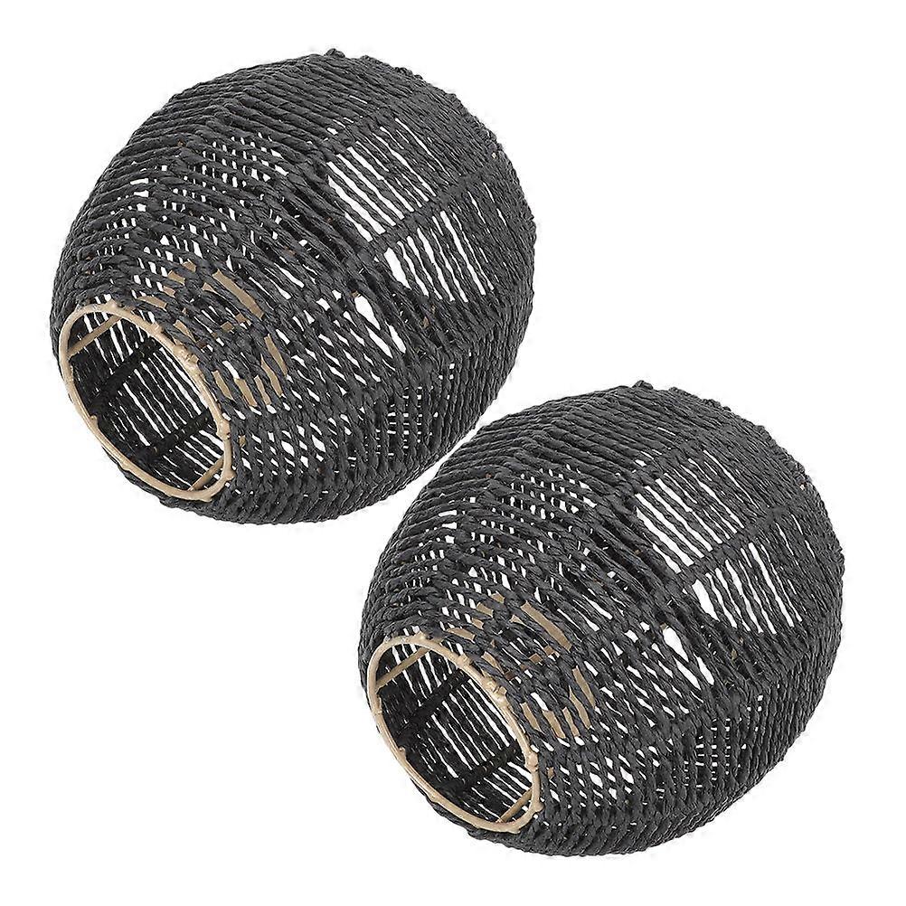 Paper Rope Lampshade Black Lampshade for Ceiling Light 2Pcs
