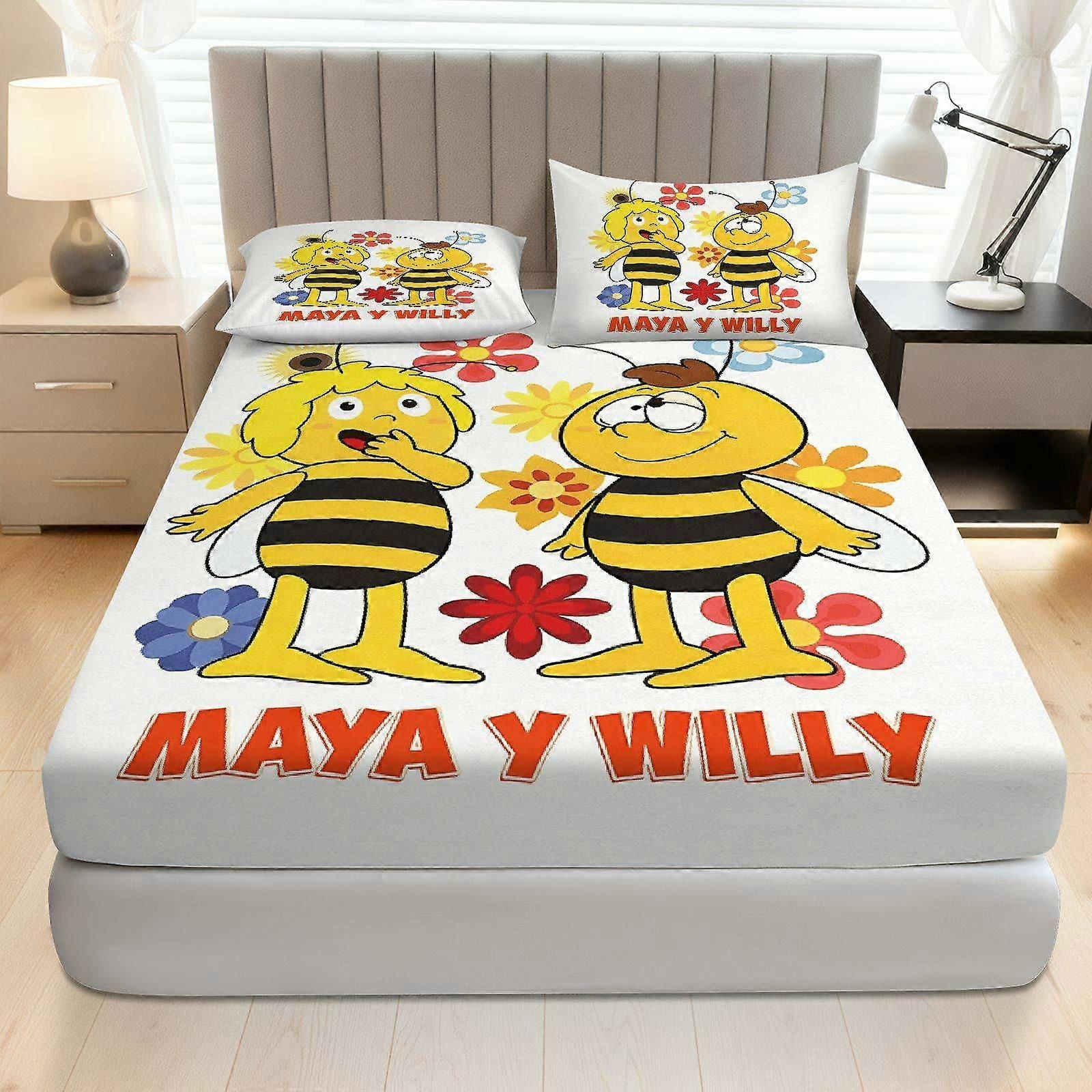 3pcs Bee Flower Fitted Sheet Three Piece Set