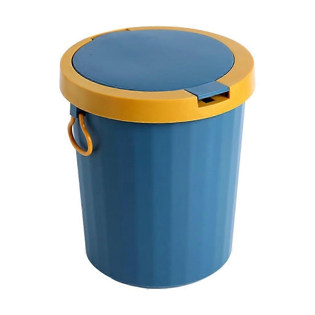 Trash Can with Lid, OneButton PopUp, Plastic Waste Bin for Kitchen Bathroom Office, M Blue