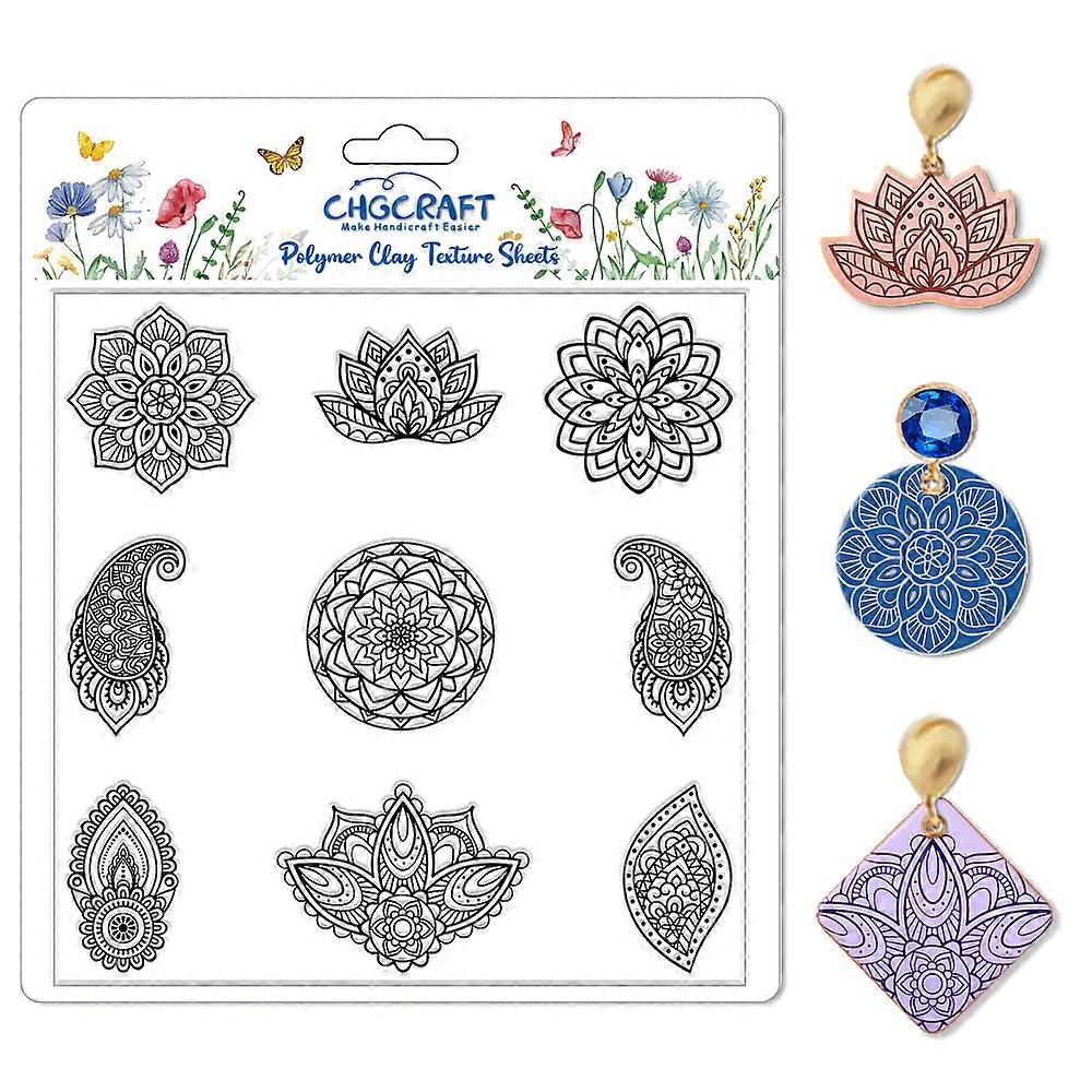 Mandala Polymer Clay Texture Sheets Single Mandala Floral Pattern Silicone Texture Stamp Clay Texture Mat Modeling Pattern Pad Sheets for Jewelry and 