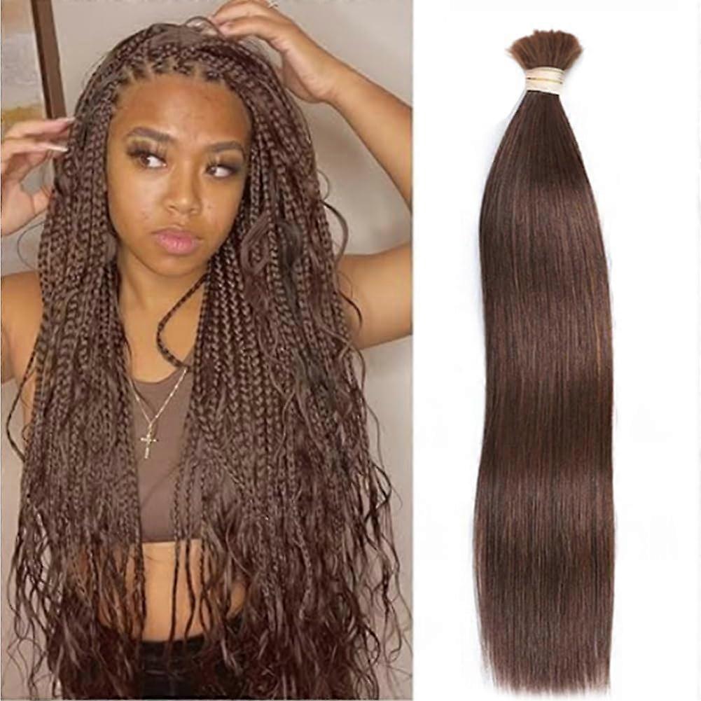 16 Inch #4 Medium Brown Bulk Human Hair for Braiding Extensions, Unprocessed Straight, Thick Ends