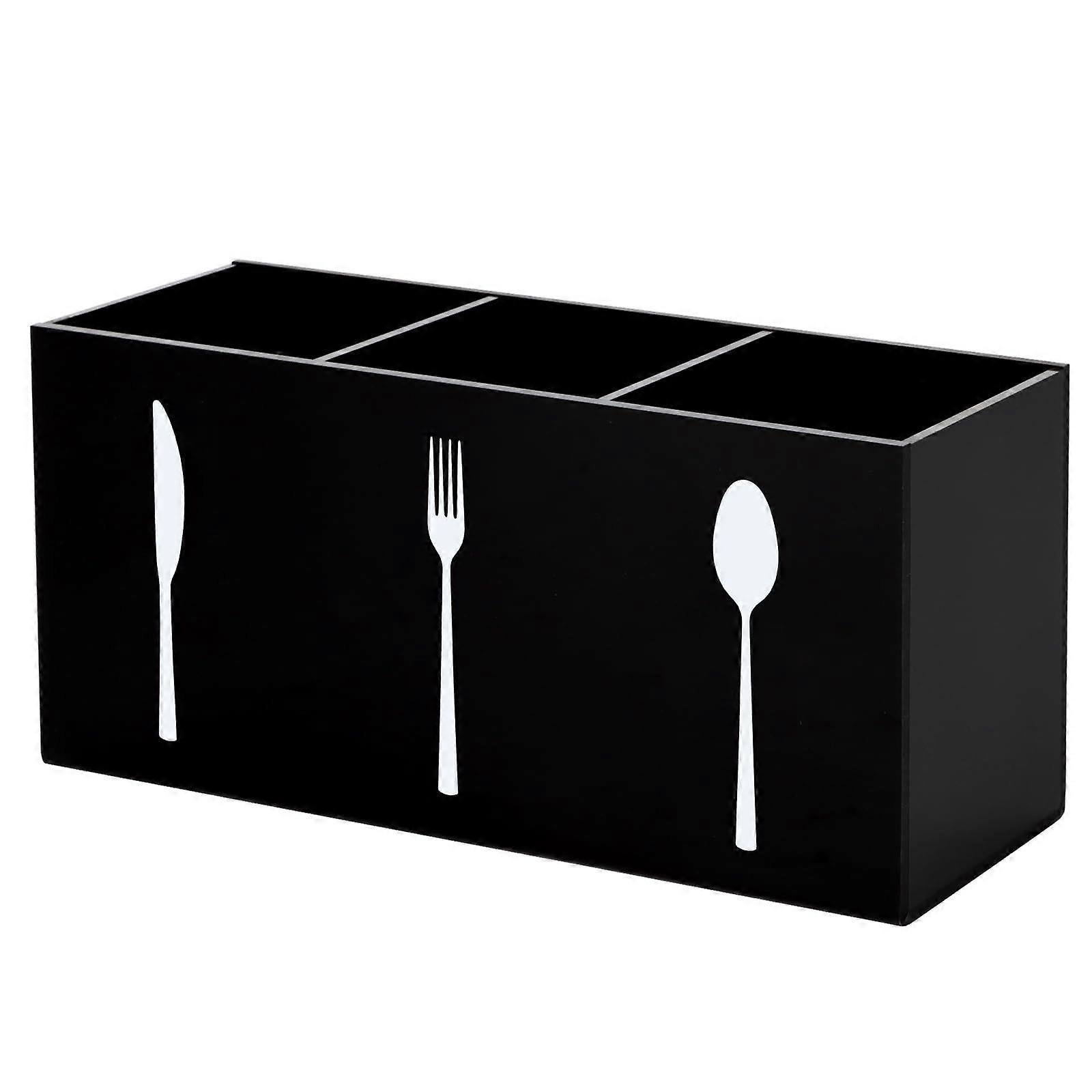 Black Acrylic Cutlery Organizer, 3 Section Silverware Caddy for Kitchen Flatware Storage