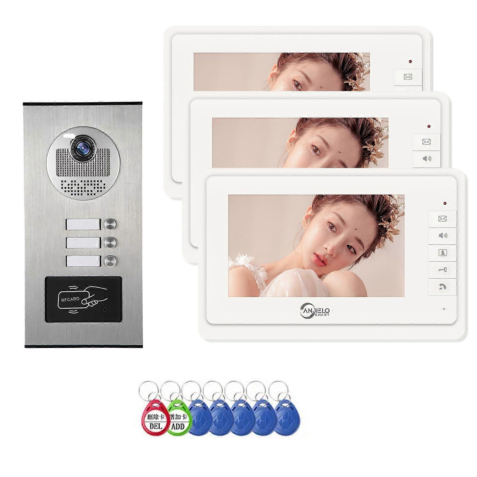 Video Door Phone Intercom System for 6 Unit Apartment, 7 Inch Screen, Night Vision, TwoWay Audio